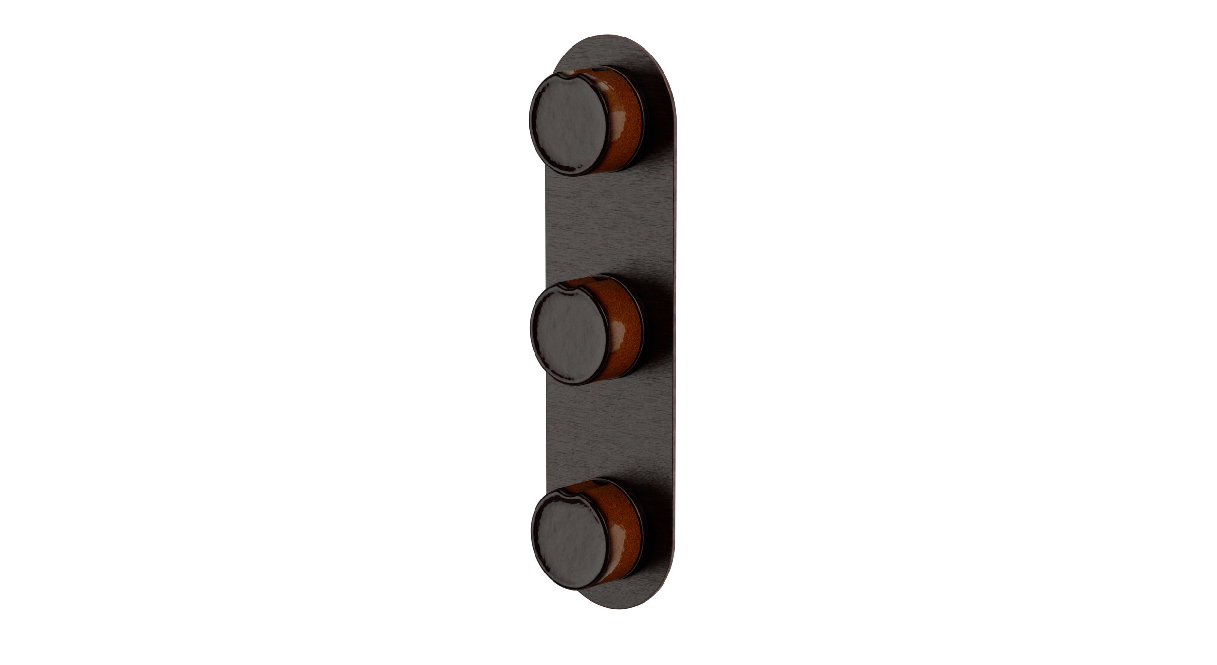 Foundry Three Handle Wall Mount Shower Trim with Groove Ceramic Knob Handles in Antique Bronze