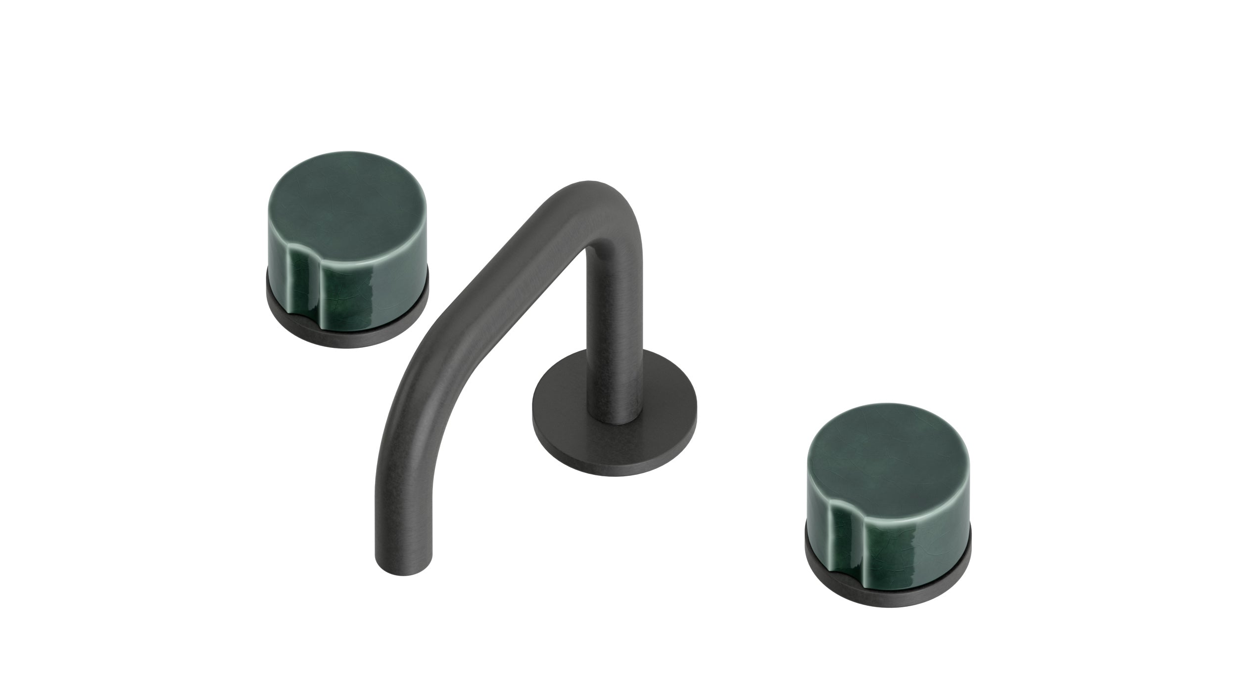 Foundry Two Handle Deck Mount Squaretop Lavatory Faucet with Groove Ceramic Knob Handles in Blackened Nickel