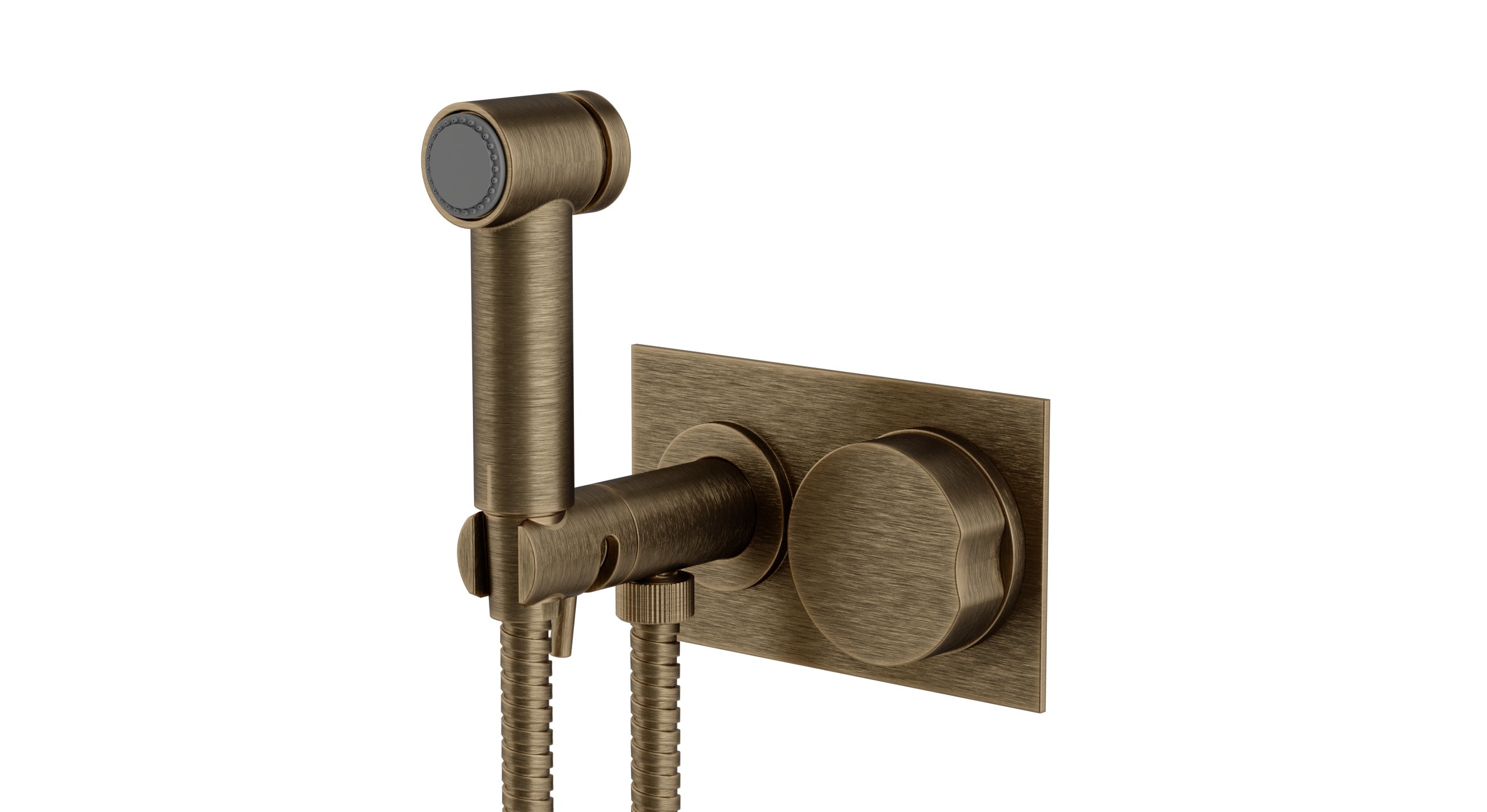 Foundry One Handle Wall Mount Bidet Trim with Barrel Knob Handle in Antique Brass