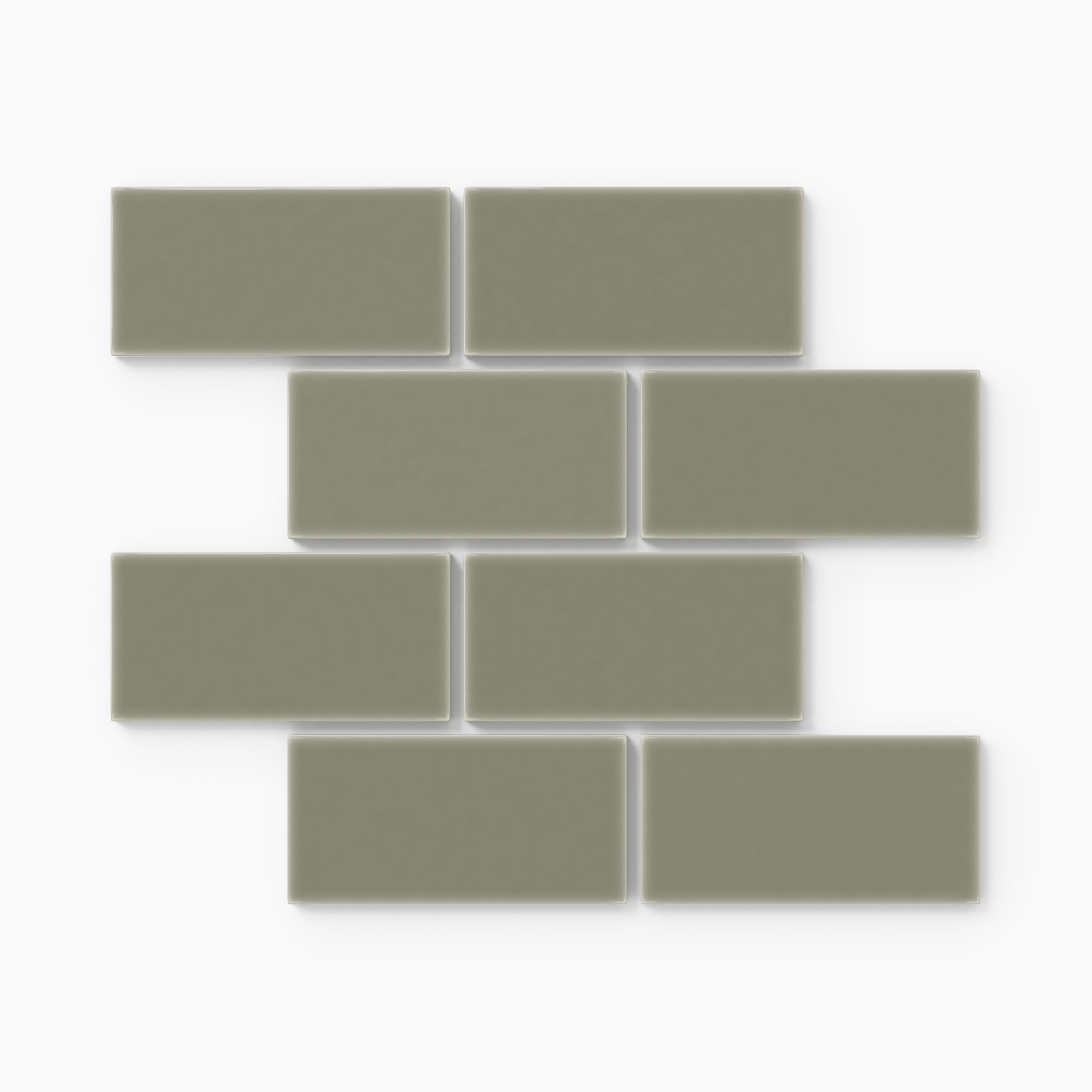 2x4 Half Offset Sheeted Natural Press Ceramic Mosaic Tile in Fern Gloss