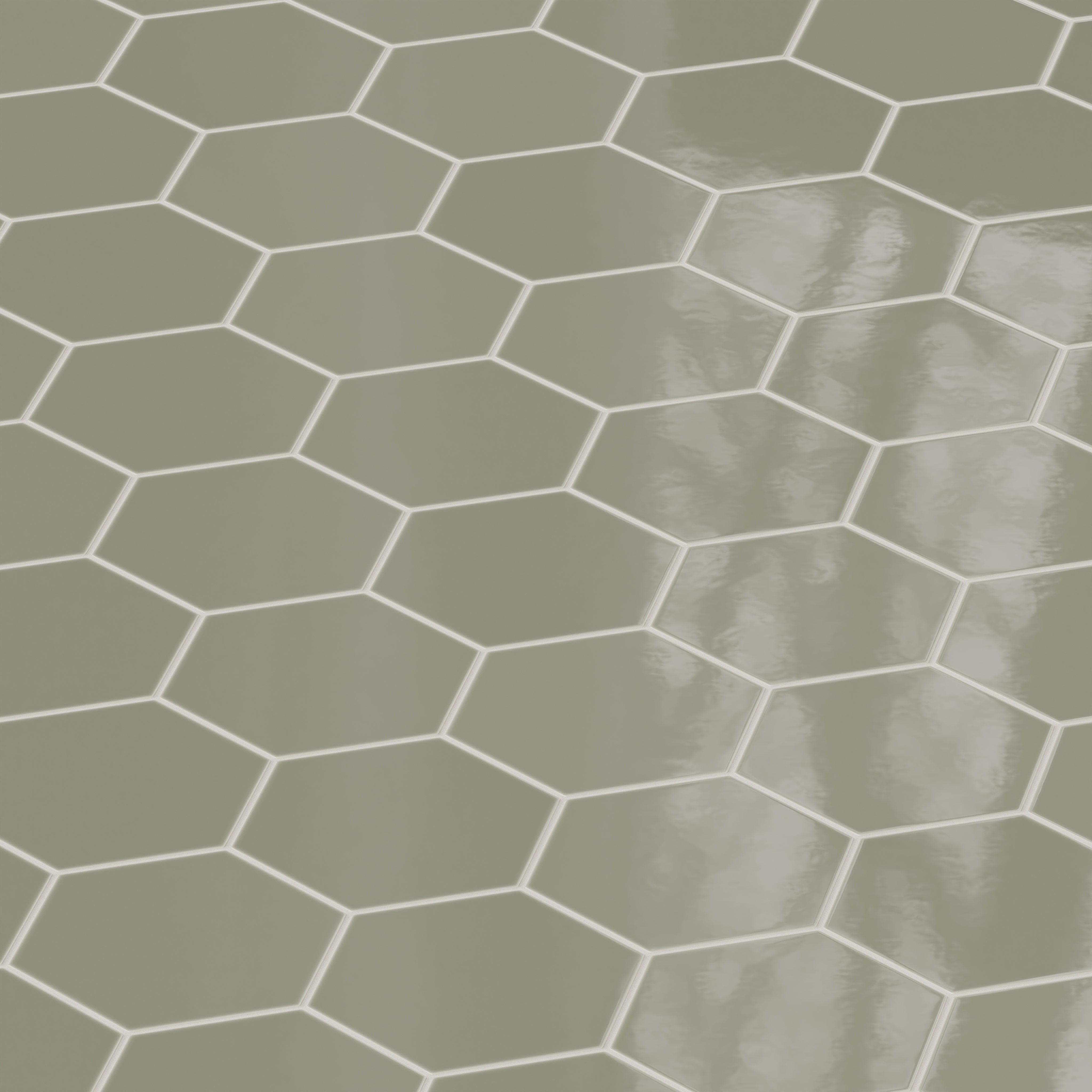 8" Hexagon Natural Press Ceramic Tile in Fern Gloss