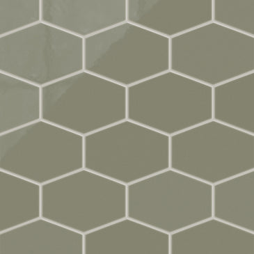 Elongated Hexagon Natural Press Ceramic Tile in Fern Gloss
