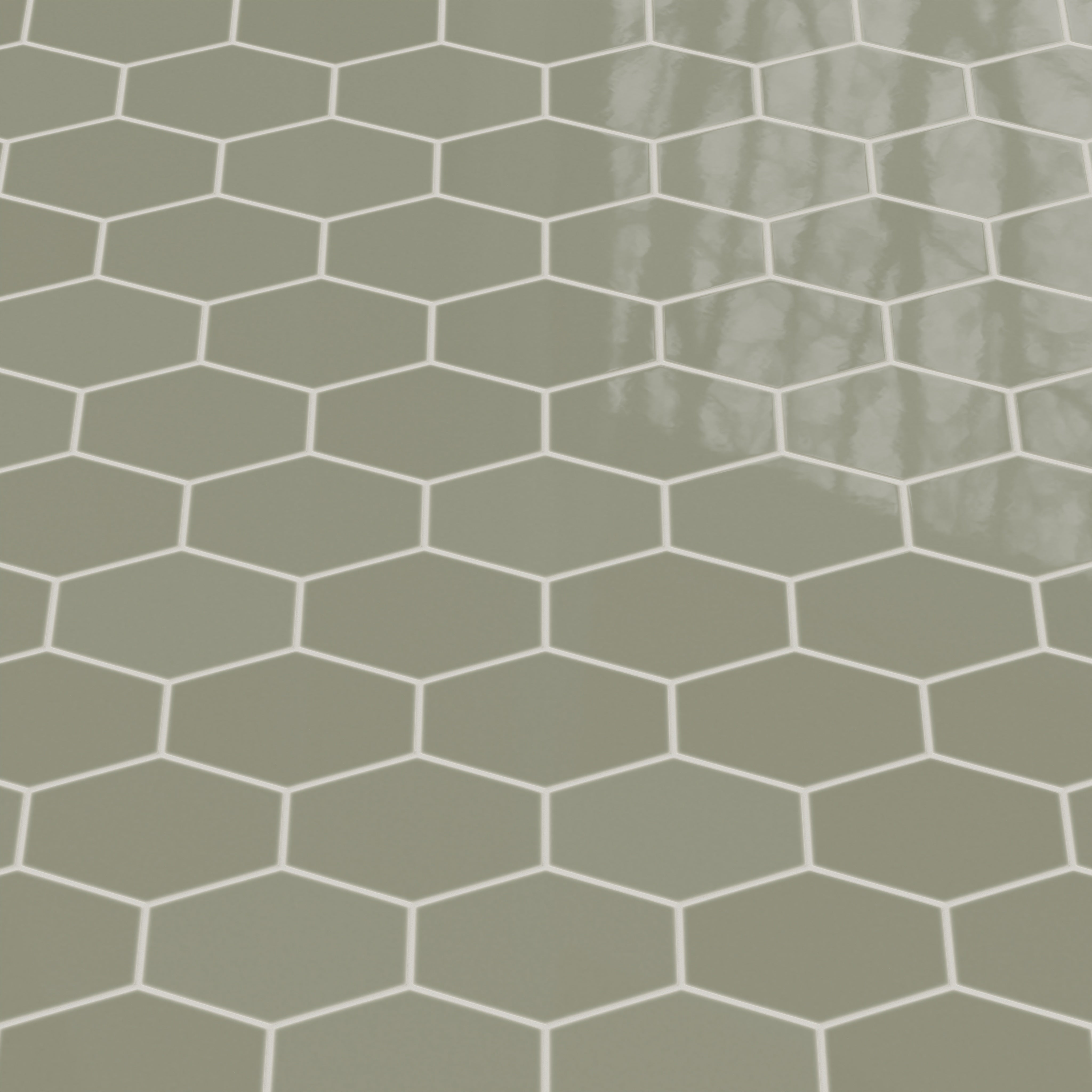 Elongated Hexagon Natural Press Ceramic Tile in Fern Gloss