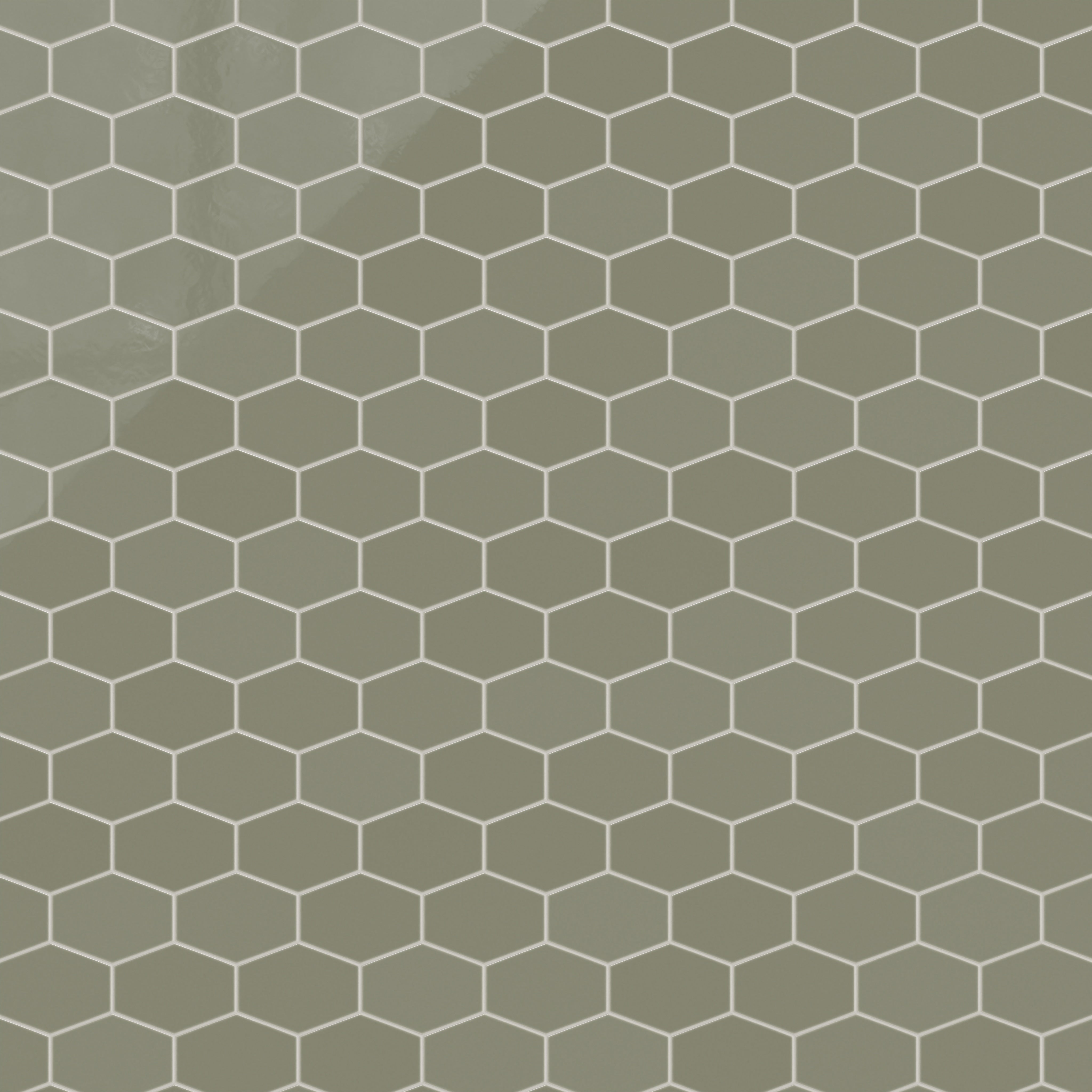 Elongated Hexagon Natural Press Ceramic Tile in Fern Gloss