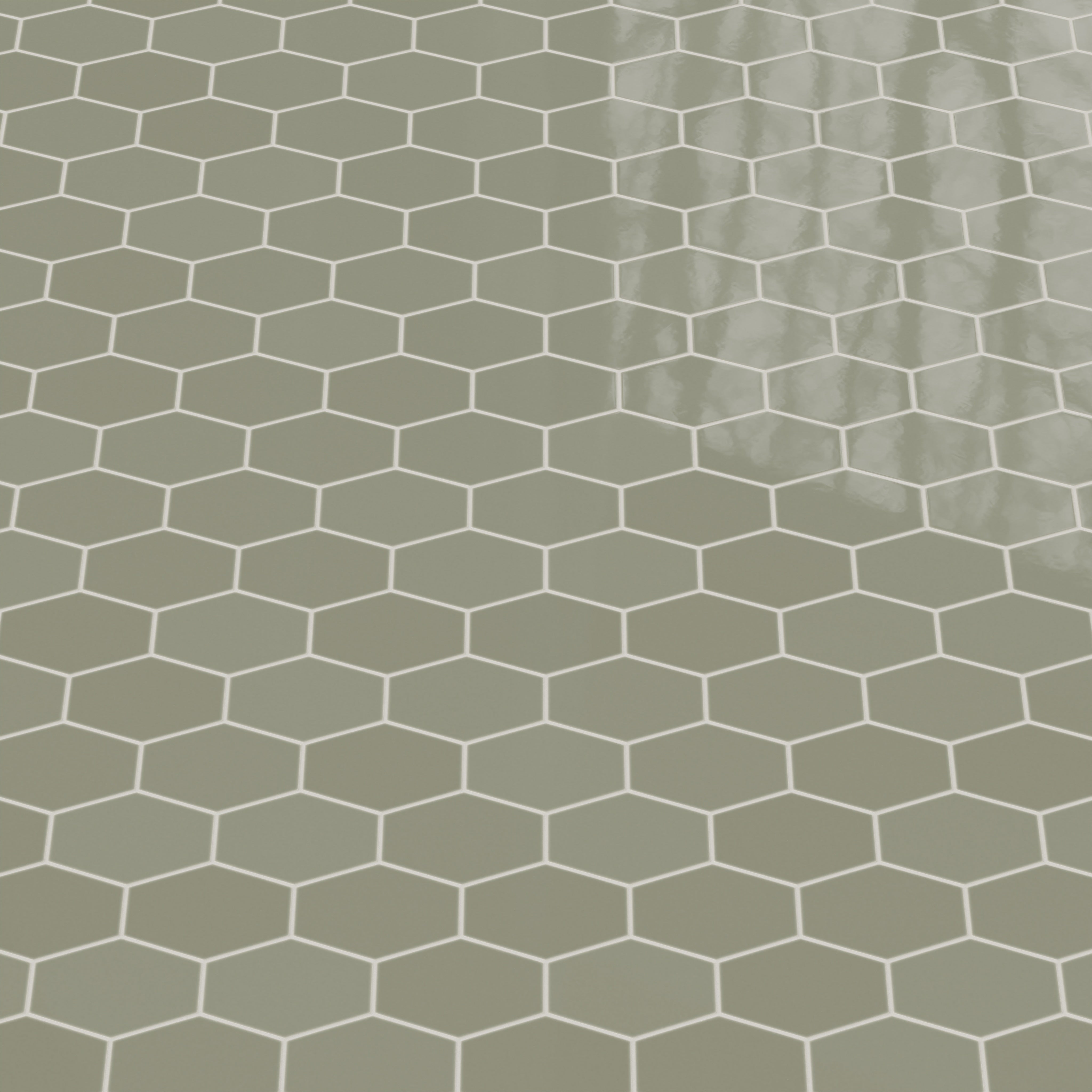 Elongated Hexagon Natural Press Ceramic Tile in Fern Gloss