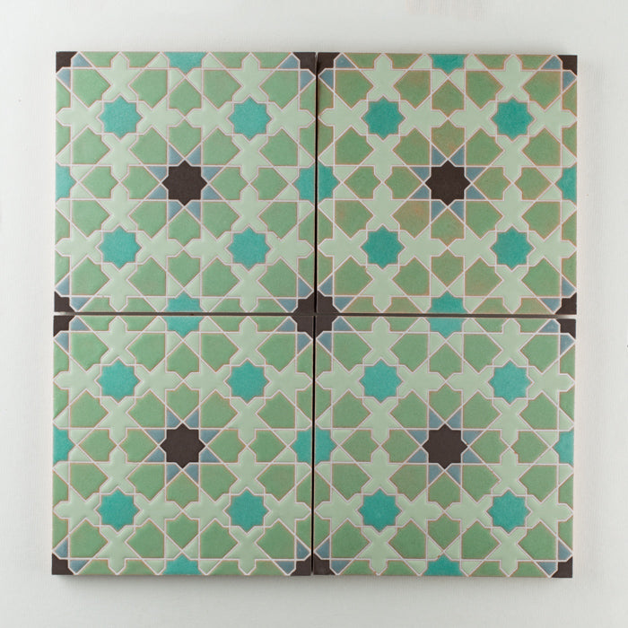 8x8 Handpainted Tile Elephant Star in Cool Motif