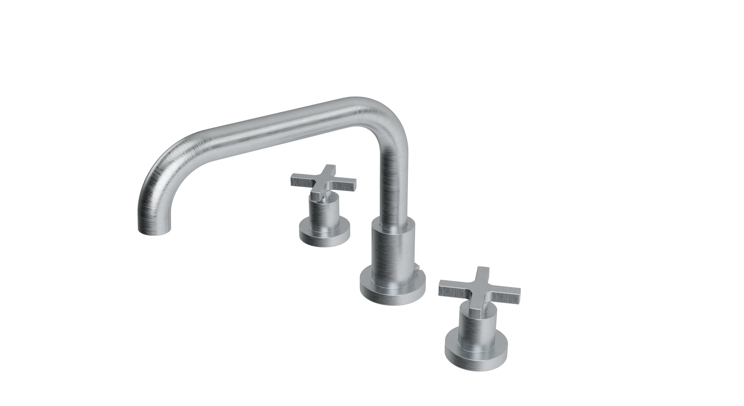 Flatiron Two Handle Deck Mount Squaretop Bath Trim with Linear Cross Handles in Satin Chrome