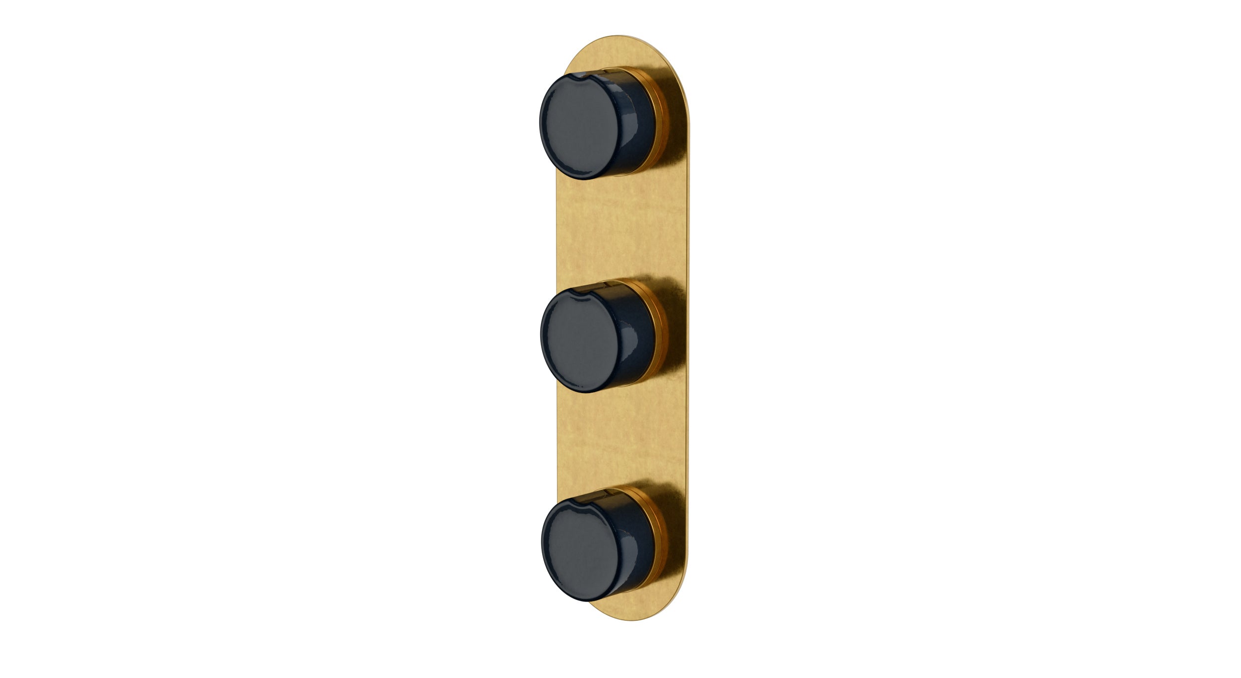 Foundry Three Handle Wall Mount Shower Trim with Groove Ceramic Knob Handles in French Brass