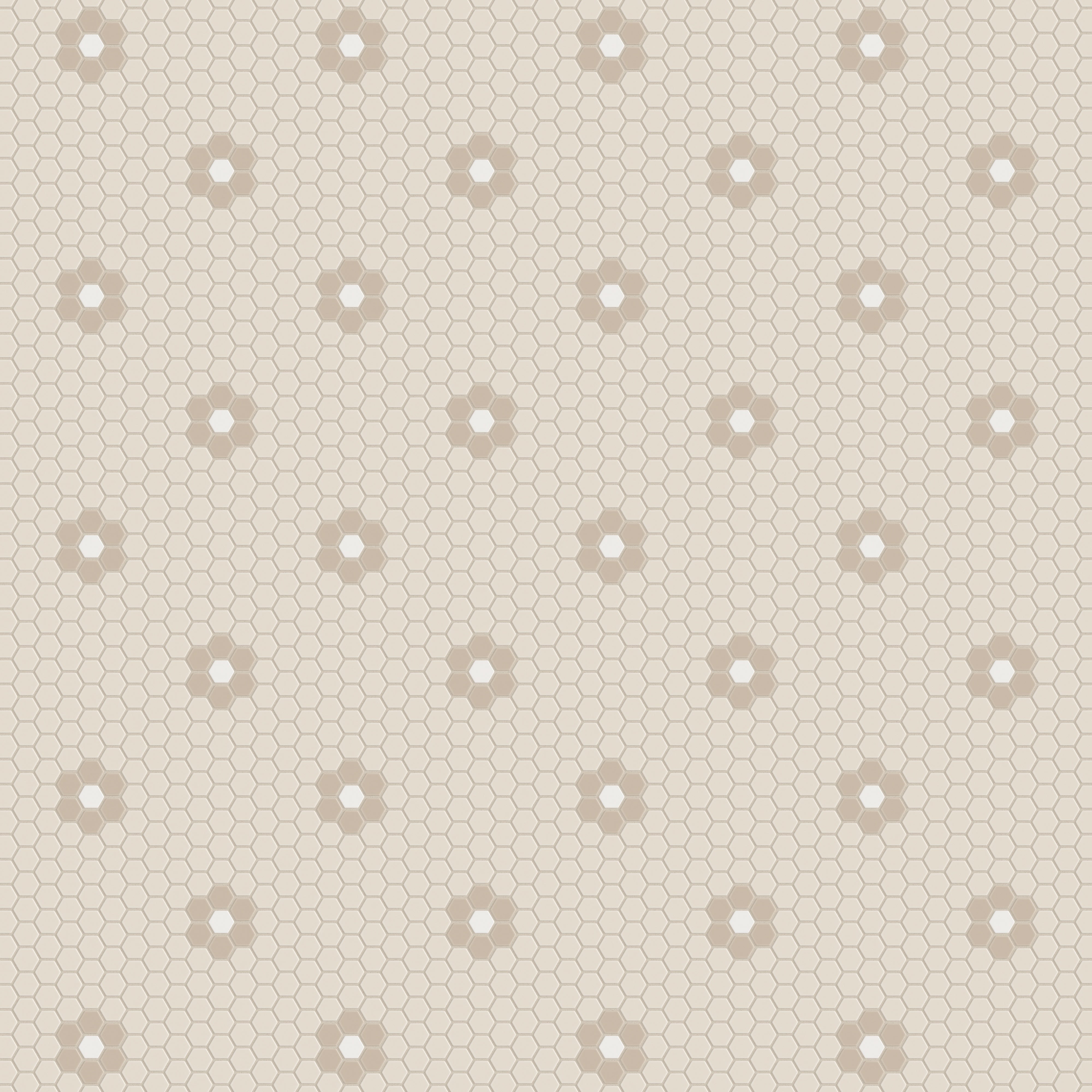 1" Hexagon Double Daisy Sheeted Original Ceramic Tile in Sand Dune Matte, Sweet Pea Matte & Calcite Matte