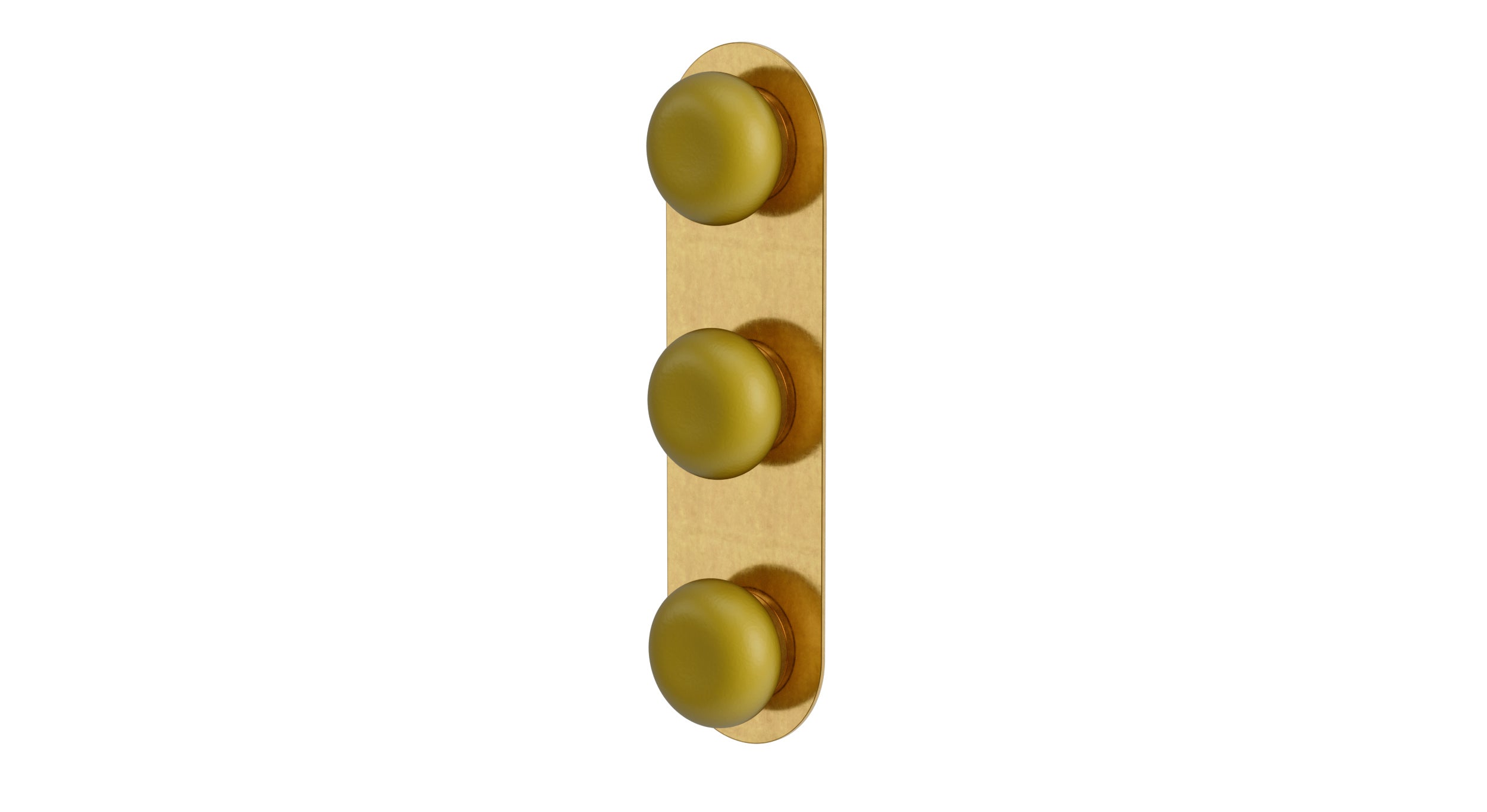 Foundry Three Handle Wall Mount Shower Trim with Pebble Ceramic Knob Handles in French Brass