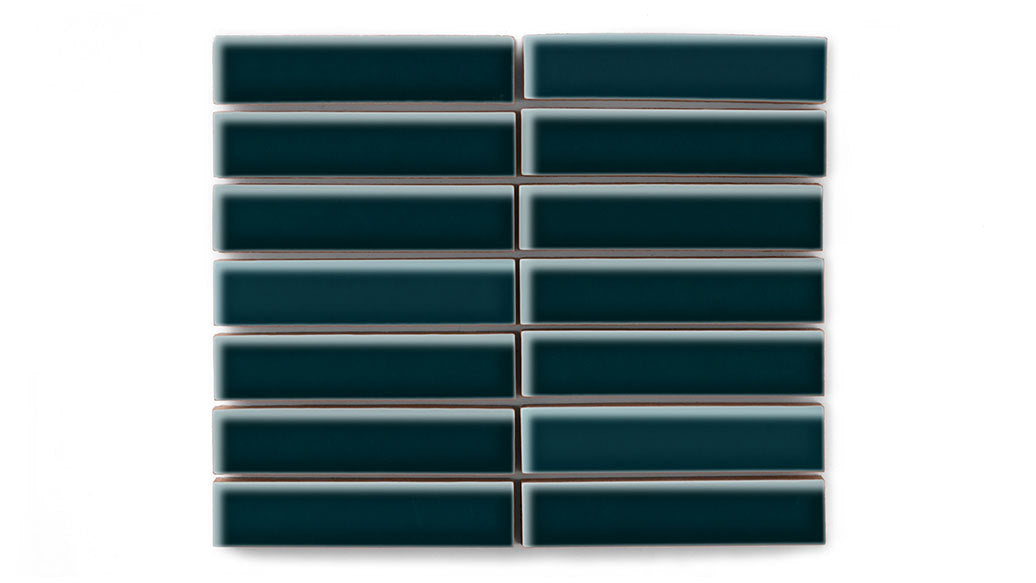 1x4 Straight Set Sheeted Original Ceramic Mosaic Tile in Caspian Sea Gloss