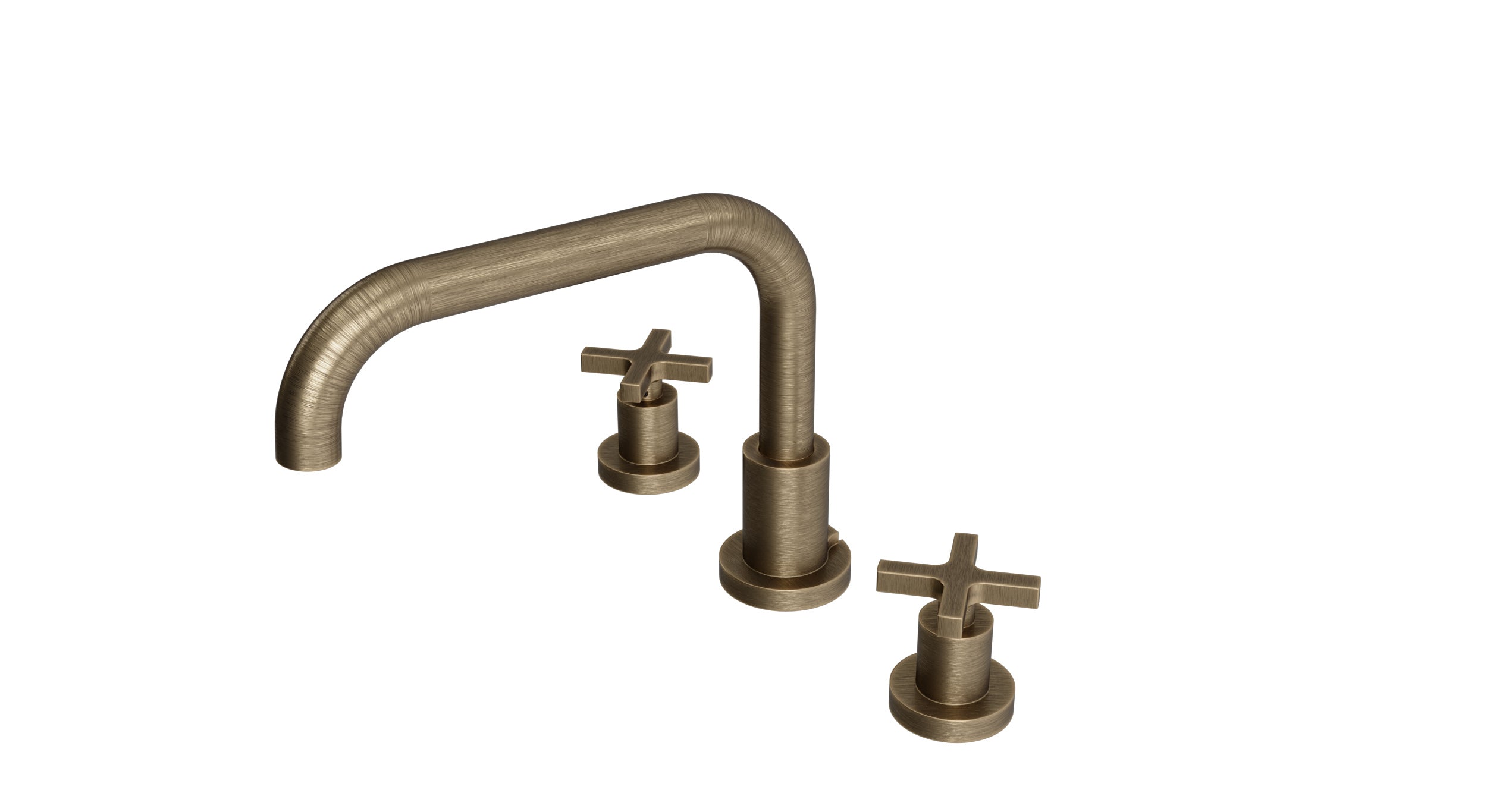 Flatiron Two Handle Deck Mount Squaretop Bath Trim with Linear Cross Handles in Antique Brass