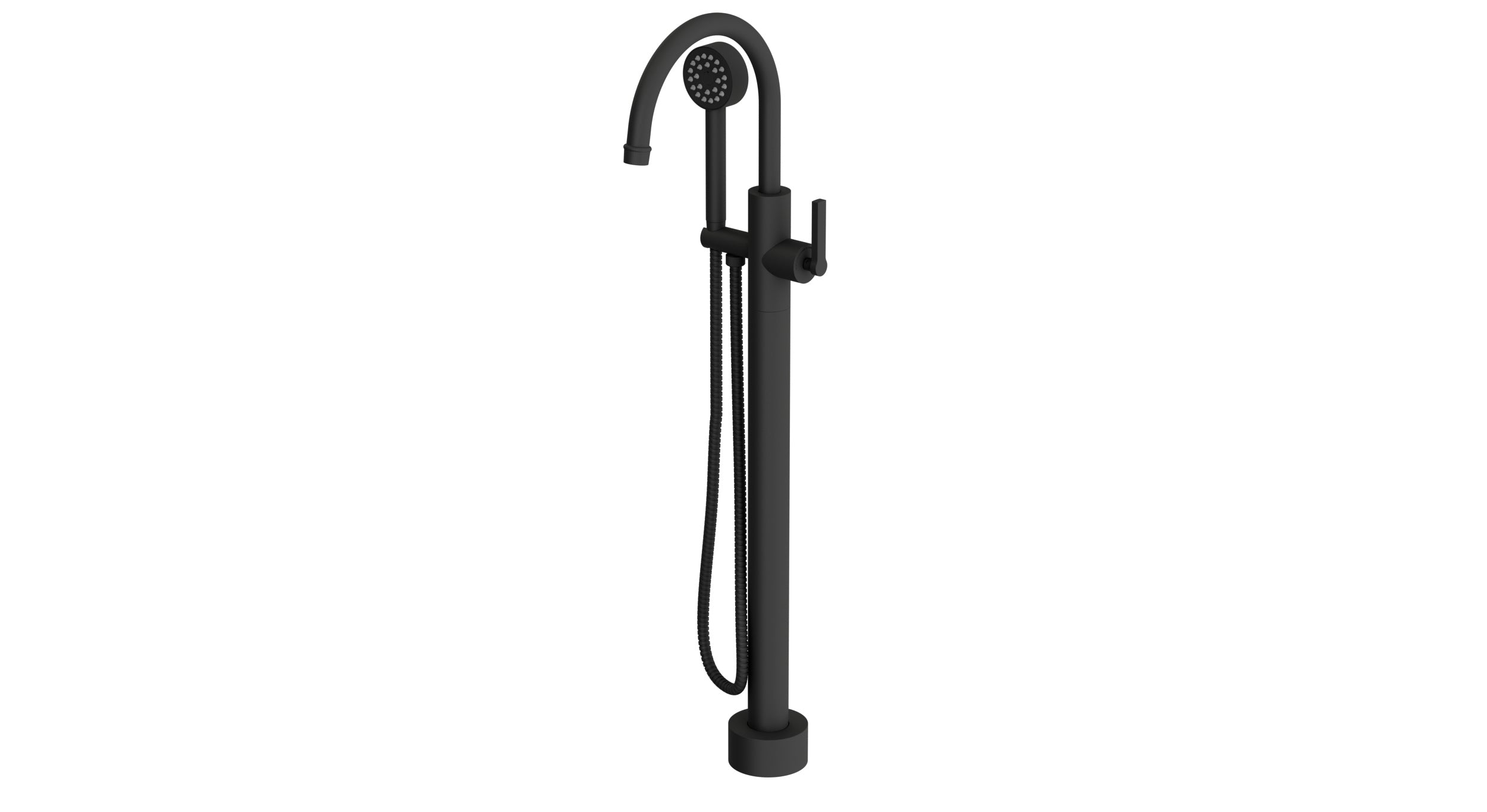 Emerson One Handle Floor Mount Gooseneck Bath Trim with Hand Shower and Classic Lever Handle in Matte Black