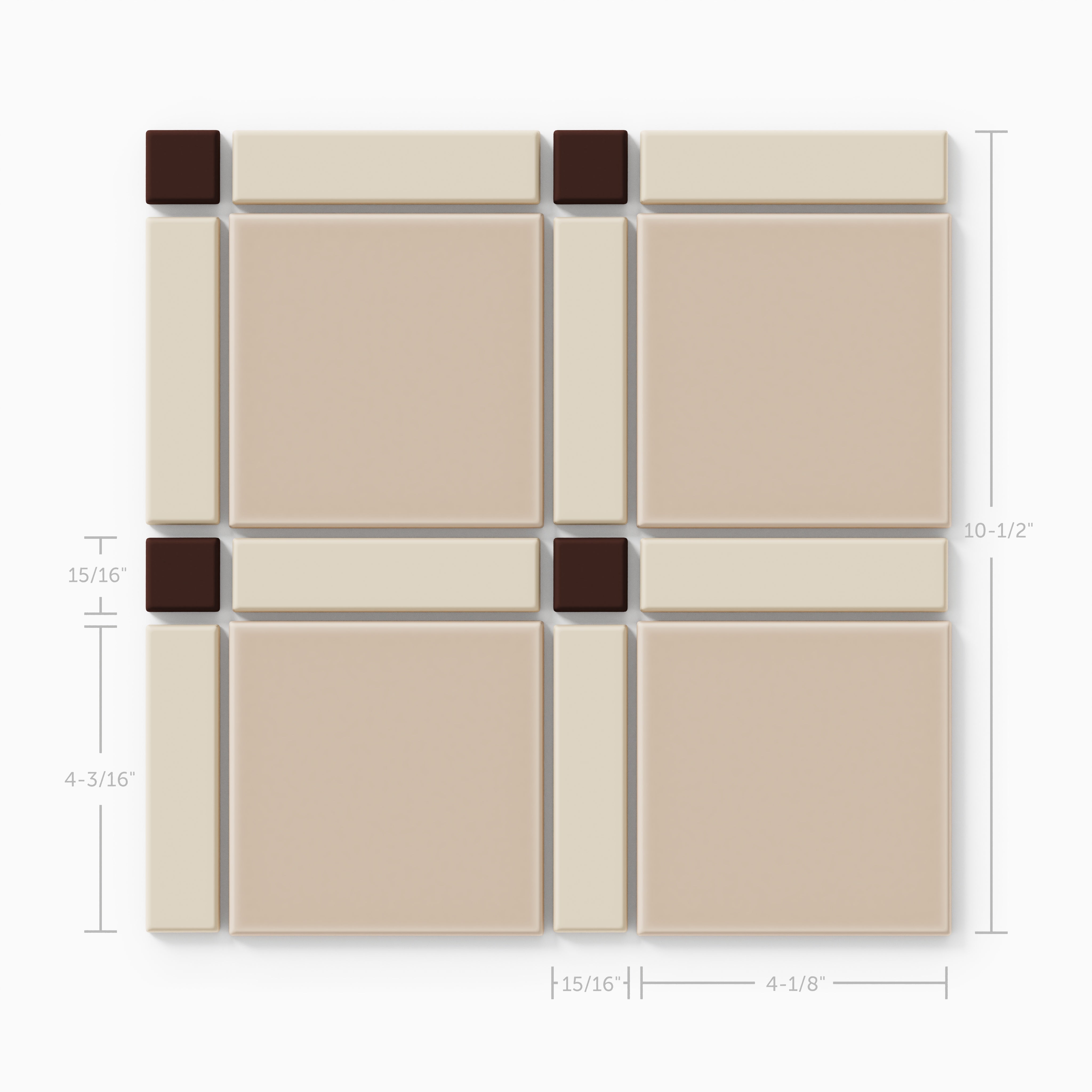 Lattice Sheeted Original Ceramic Tile in Garnet Matte, Ivory Matte & Sweet Pea Matte