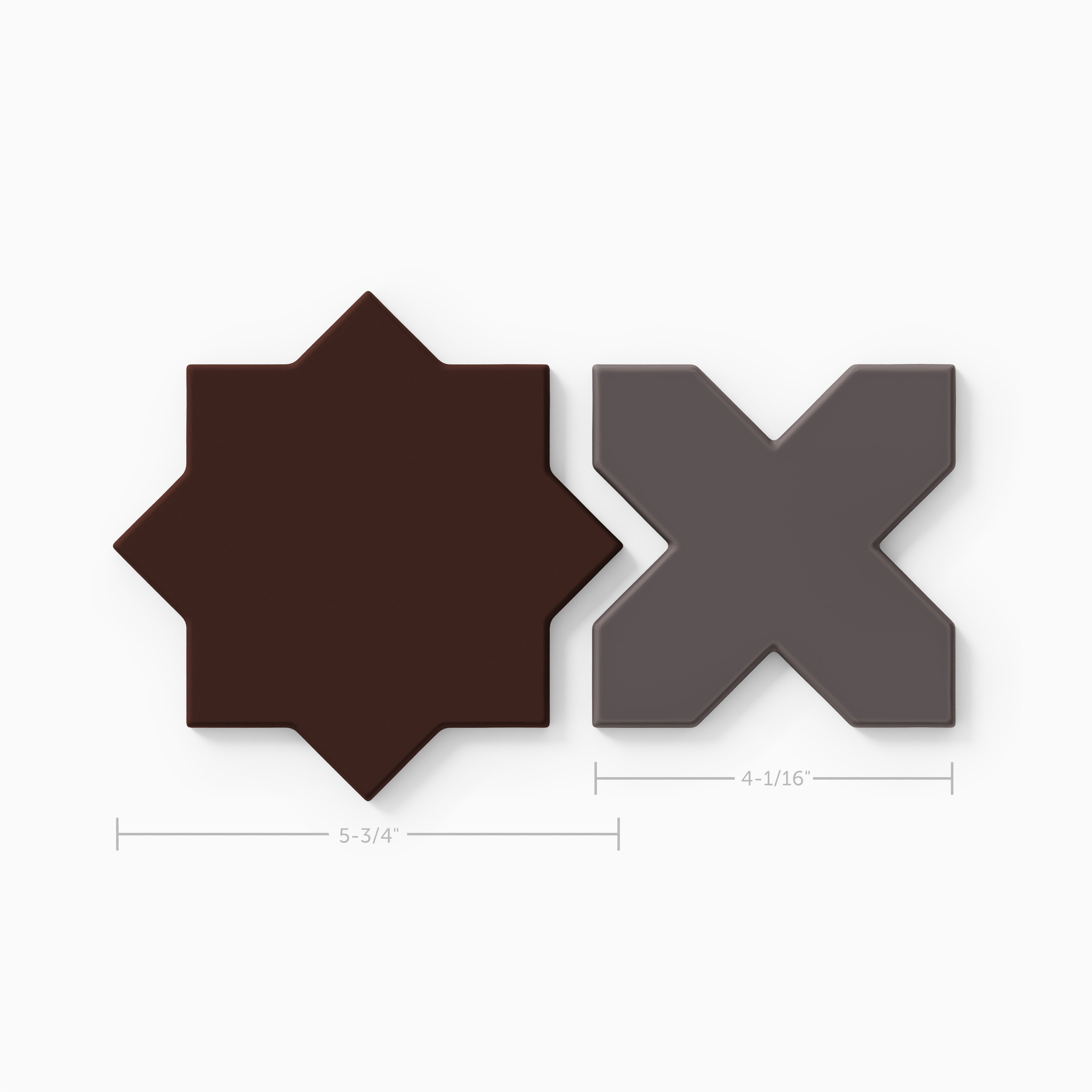 Mini Star & Cross Original Ceramic Tile in Garnet Matte & Kalamata Matte
