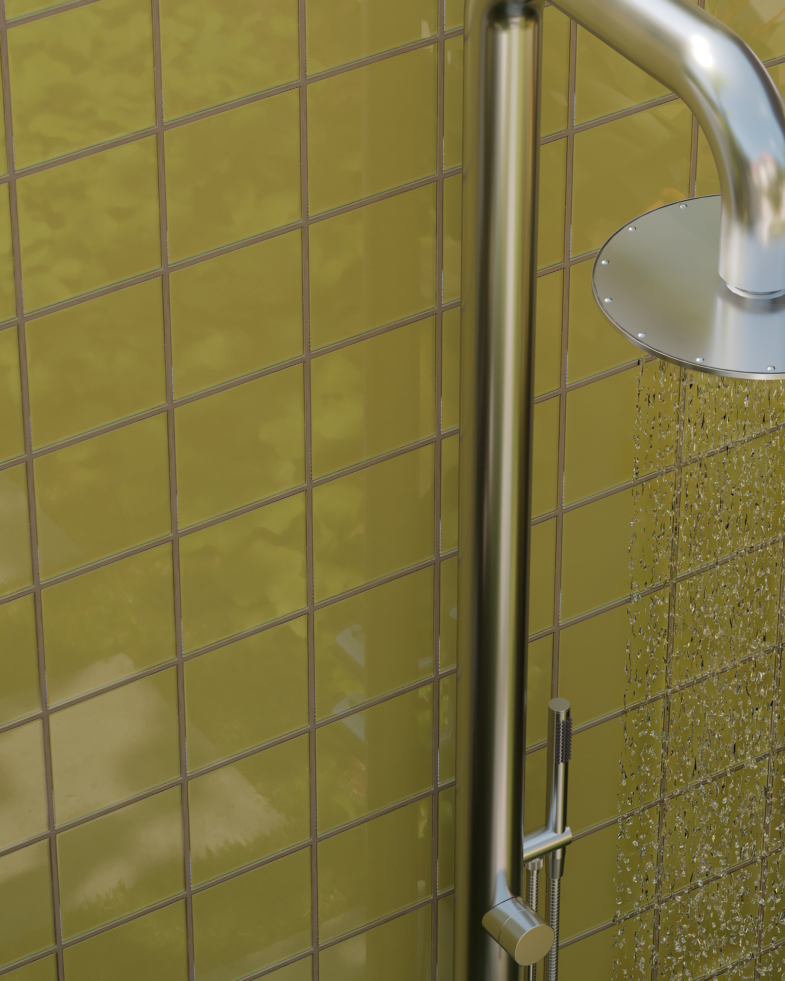 Contour Outdoor Shower Pressure Balance with 12" Rain Head, Hand Shower, and Foot Wash in Stainless Steel