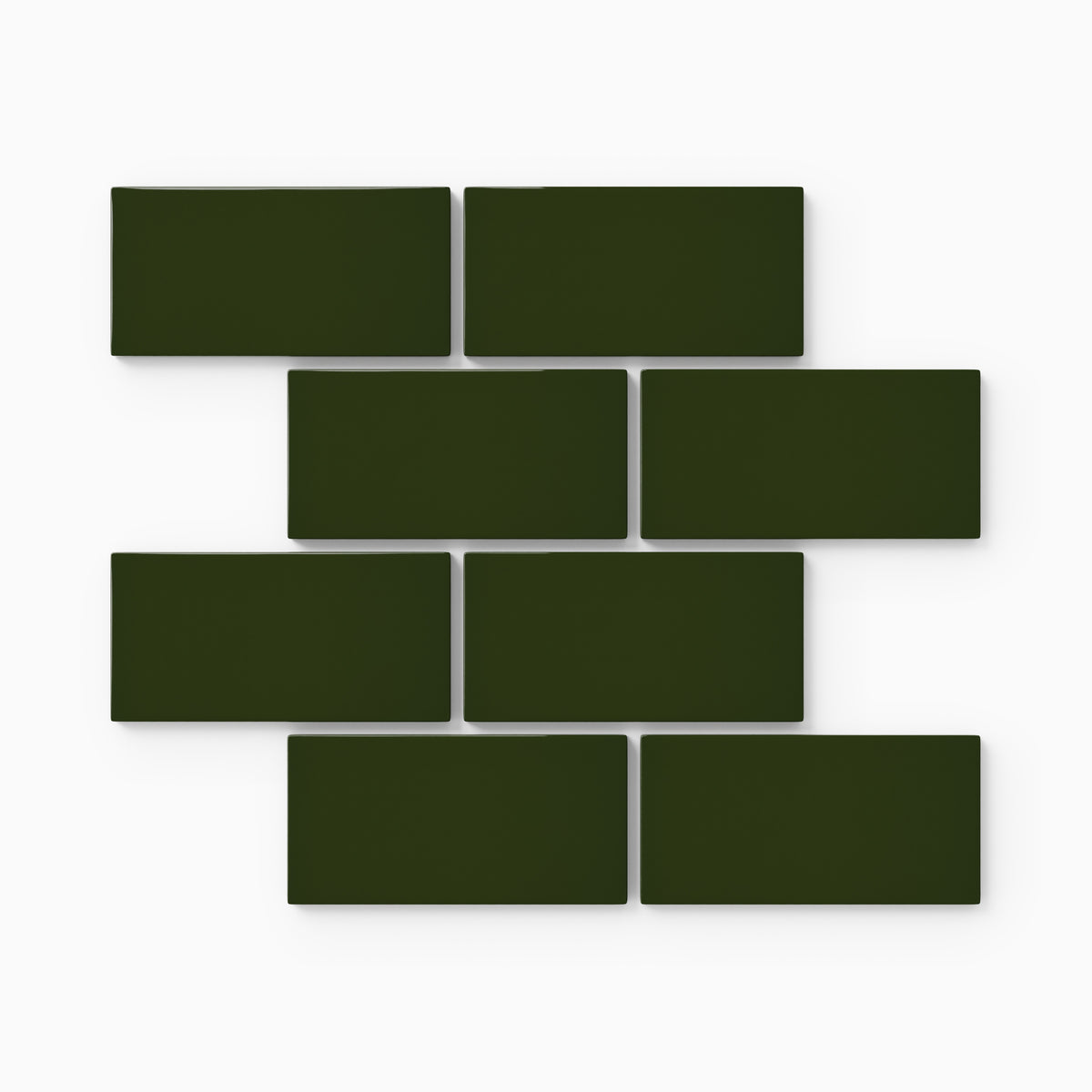 2x4 Half Offset Sheeted Natural Press Ceramic Mosaic Tile in Green Apatite Gloss