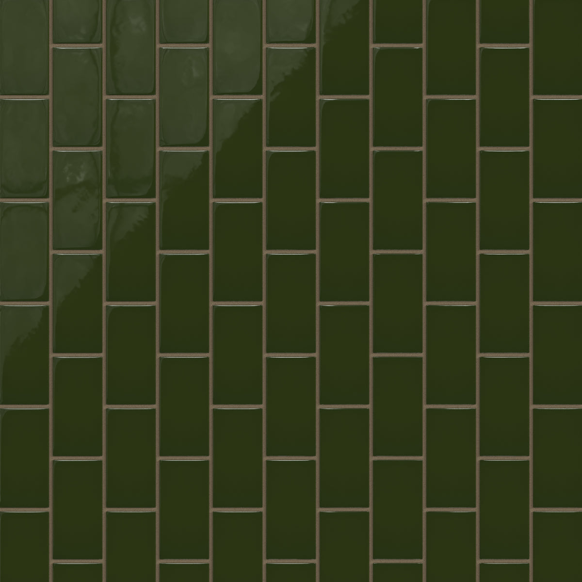2x4 Half Offset Sheeted Natural Press Ceramic Mosaic Tile in Green Apatite Gloss