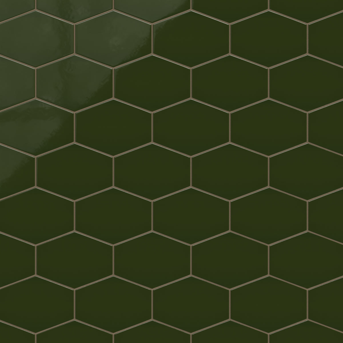 Elongated Hexagon Natural Press Ceramic Tile in Green Apatite Gloss