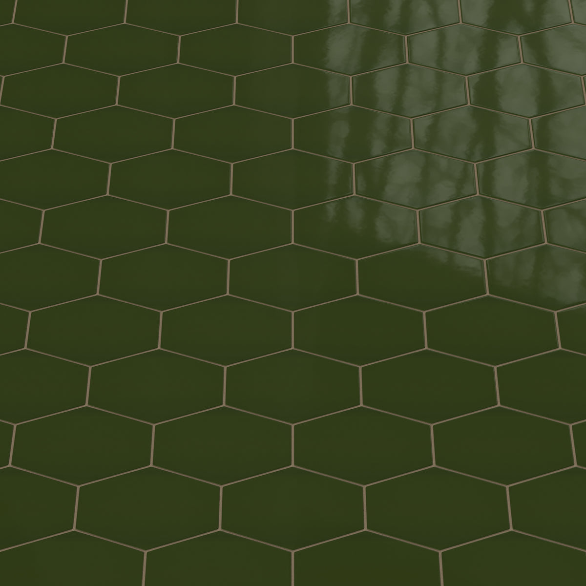 Elongated Hexagon Natural Press Ceramic Tile in Green Apatite Gloss