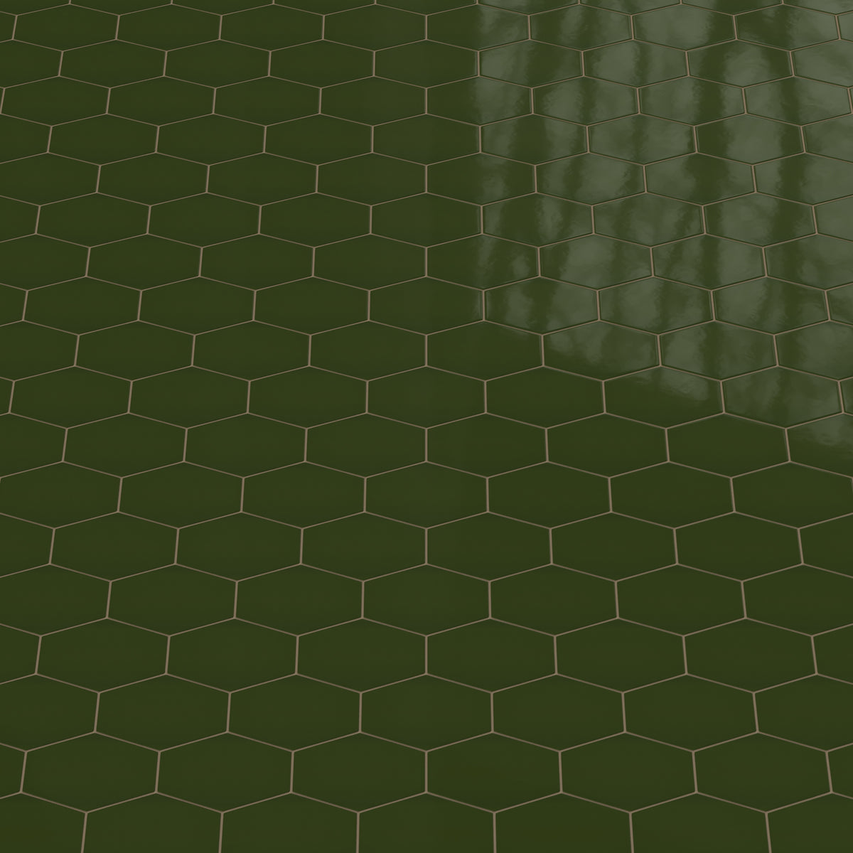 Elongated Hexagon Natural Press Ceramic Tile in Green Apatite Gloss