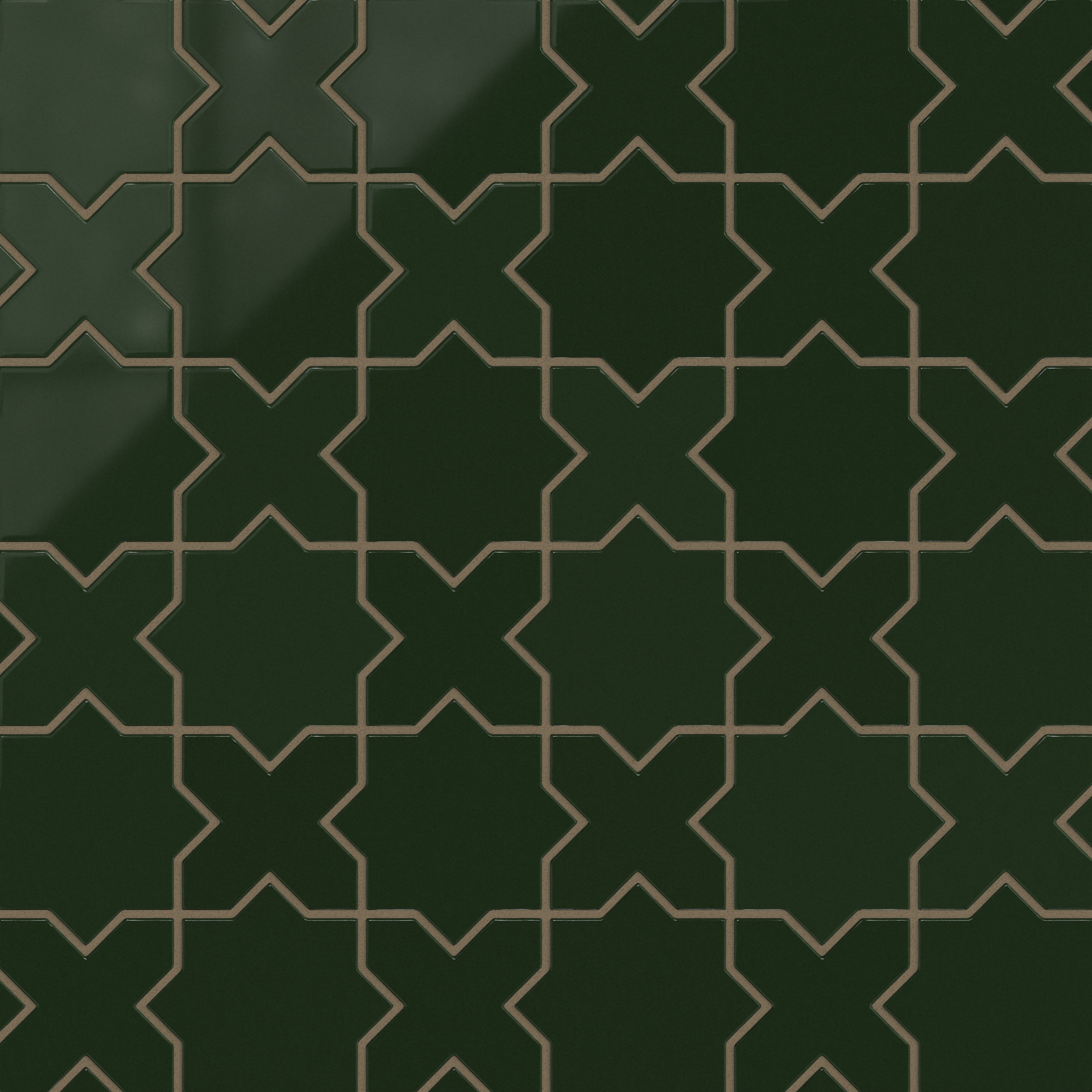Mini Star & Cross Original Ceramic Tile in Hunter Green Gloss