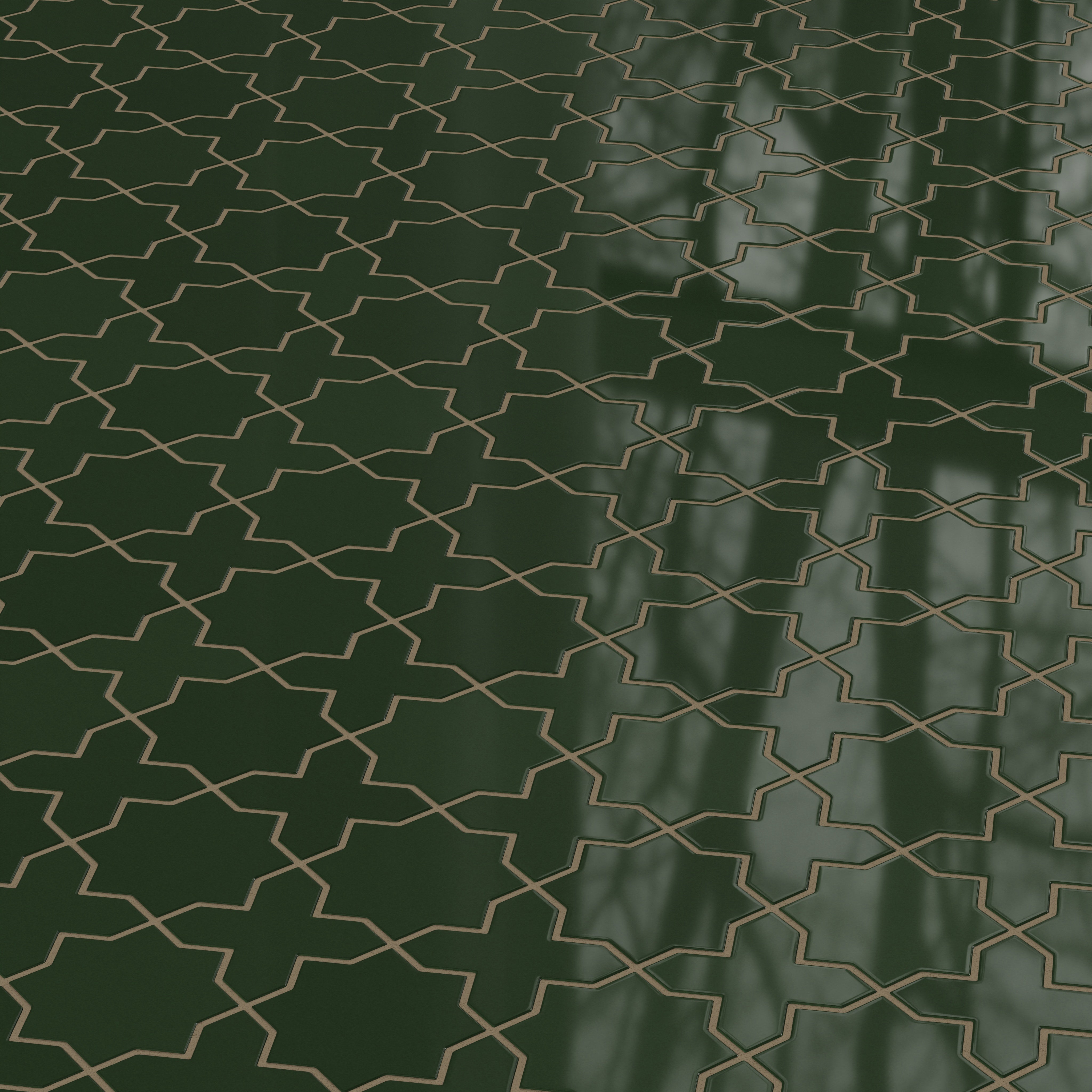 Mini Star & Cross Original Ceramic Tile in Hunter Green Gloss
