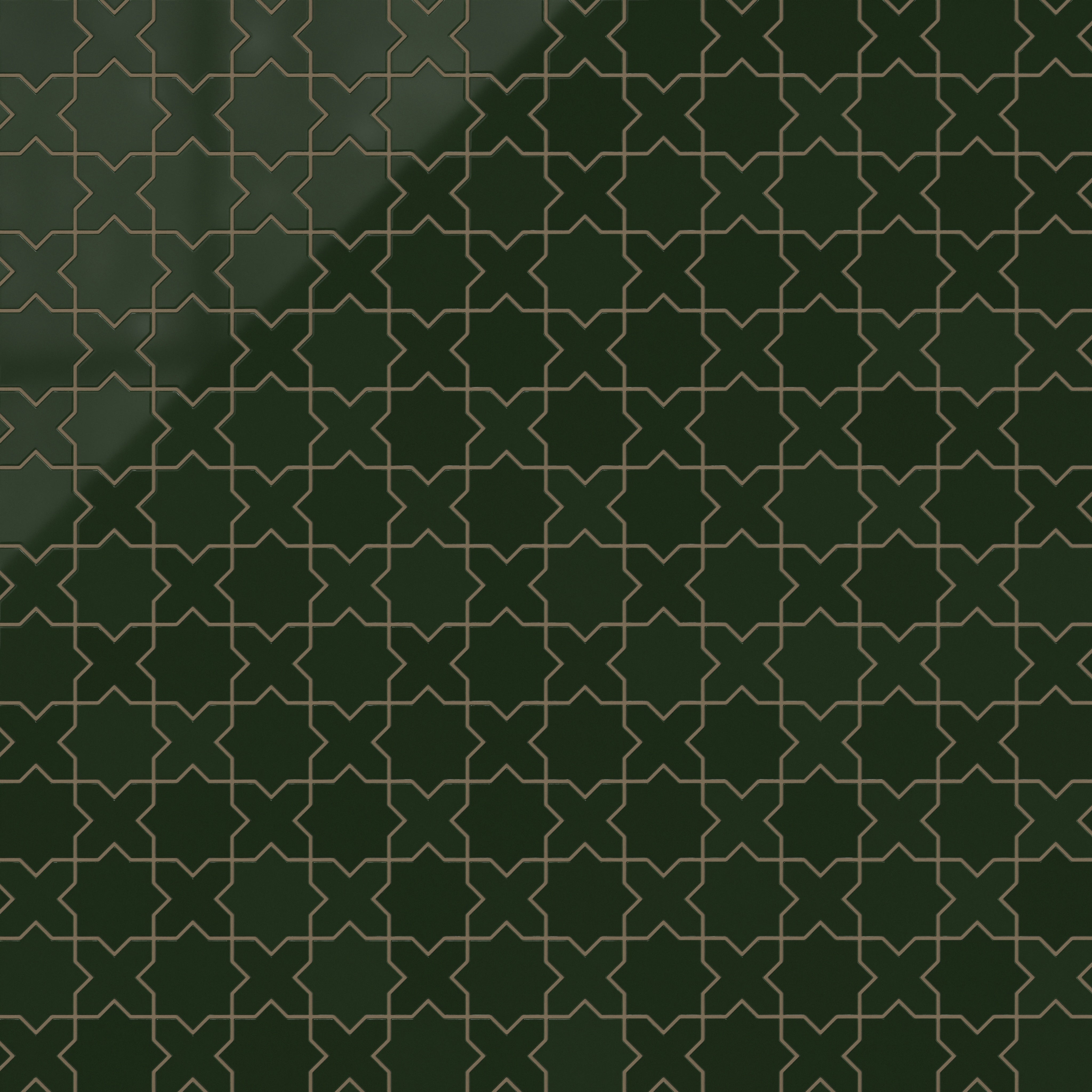 Mini Star & Cross Original Ceramic Tile in Hunter Green Gloss
