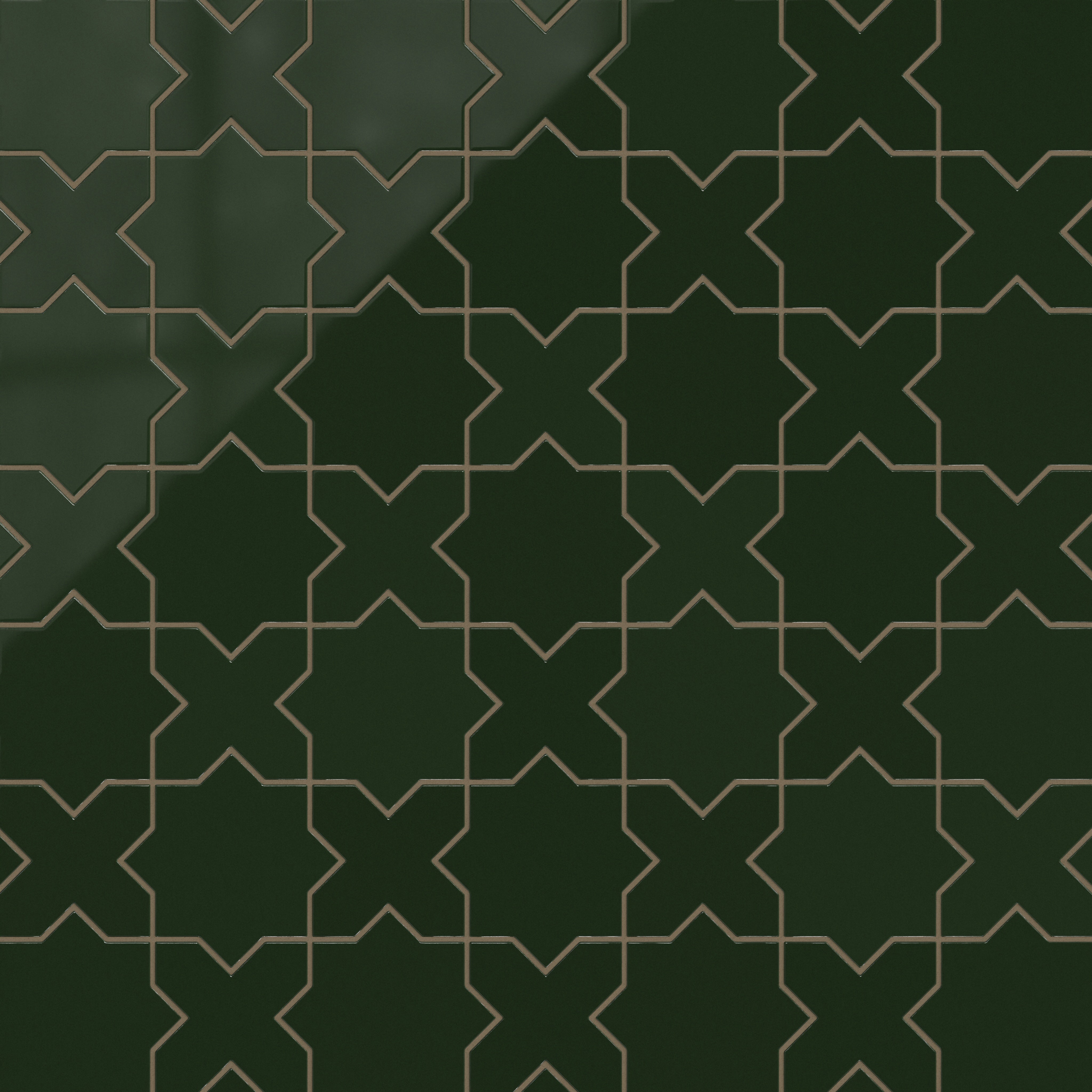 Star & Cross Original Ceramic Tile in Hunter Green Gloss