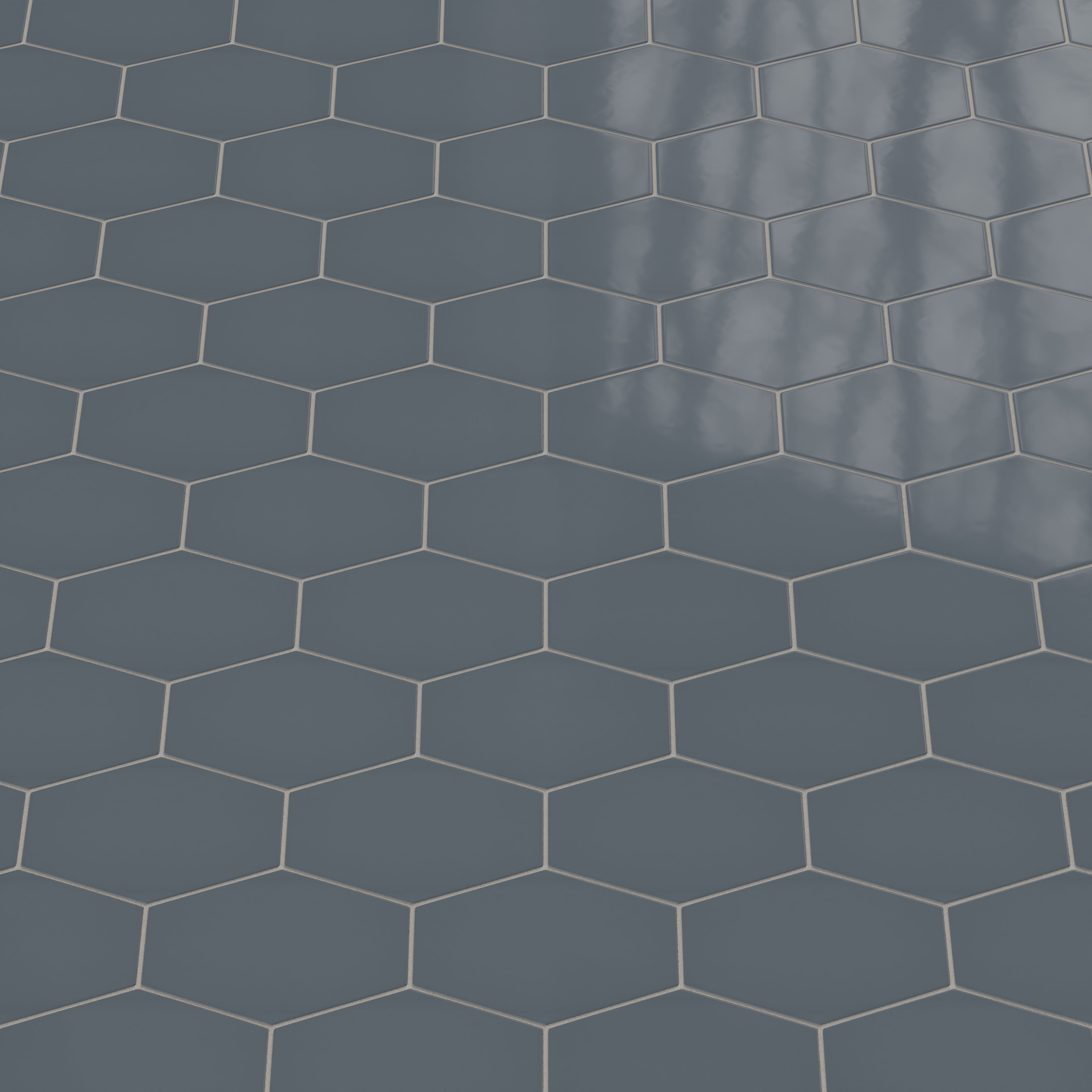 Elongated Hexagon Natural Press Ceramic Tile in Indigo Gloss