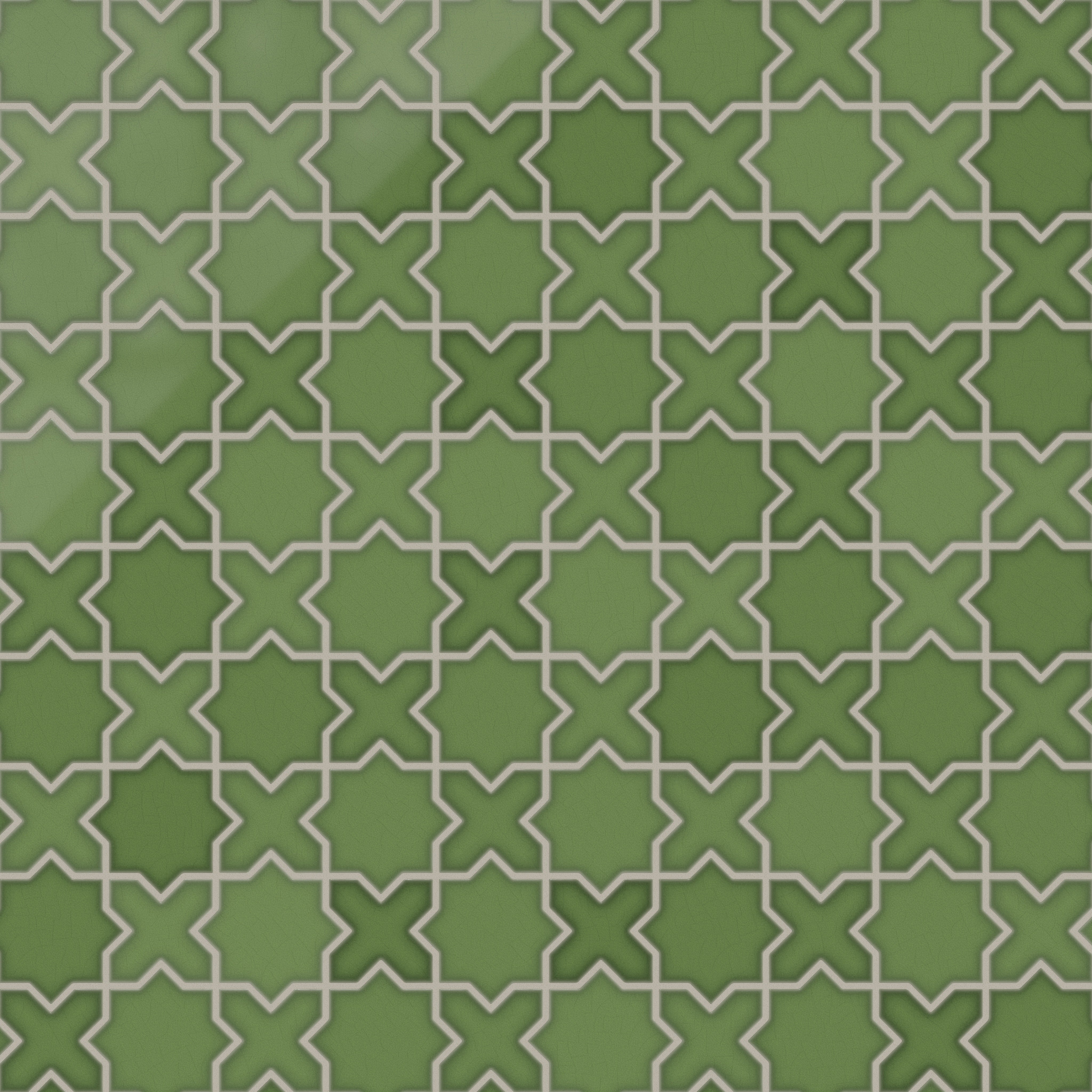 Mini Star & Cross Original Ceramic Tile in Kelp Gloss