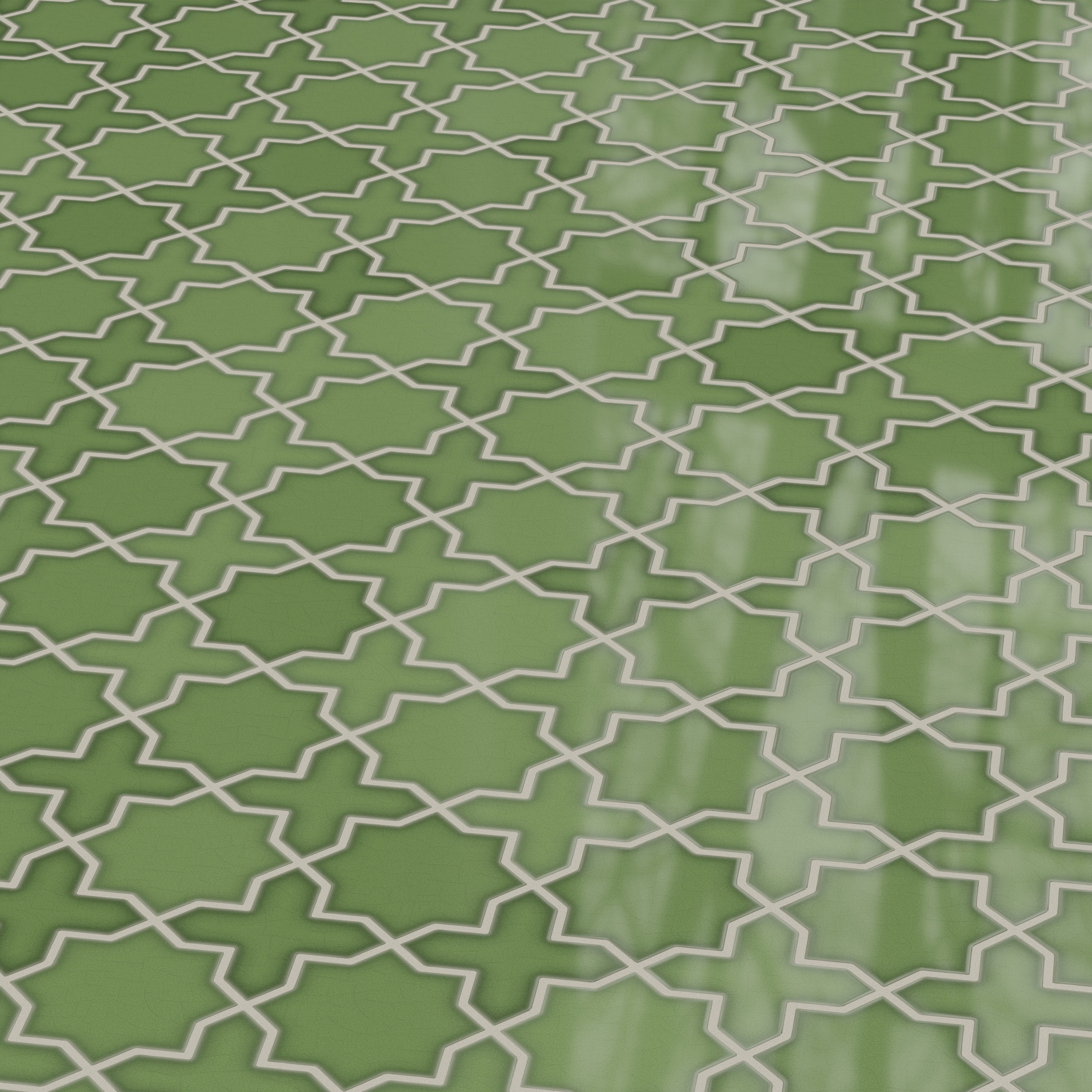 Mini Star & Cross Original Ceramic Tile in Kelp Gloss