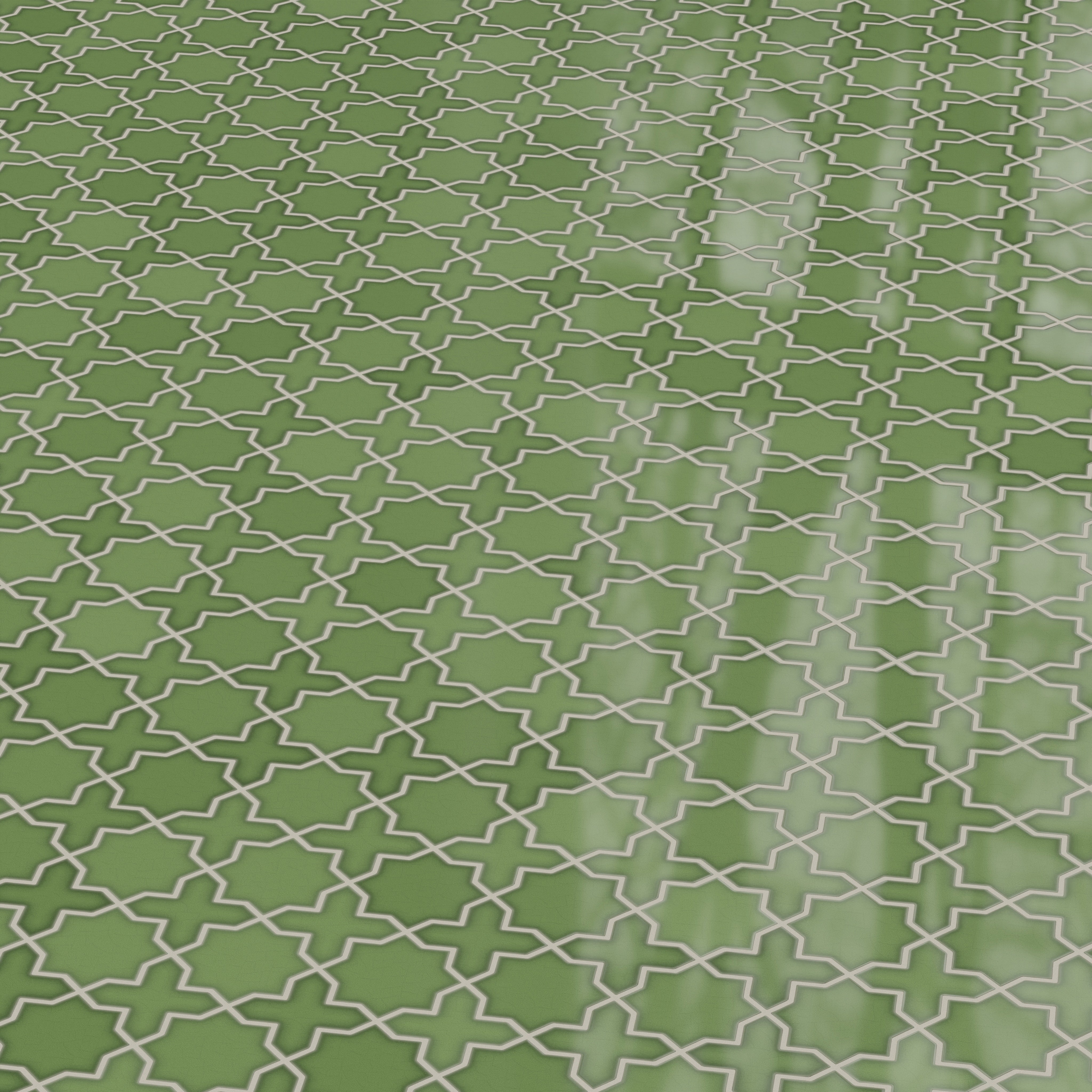 Mini Star & Cross Original Ceramic Tile in Kelp Gloss