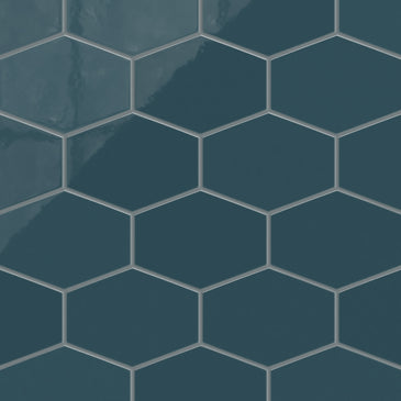 Elongated Hexagon Natural Press Ceramic Tile in King Tide Gloss