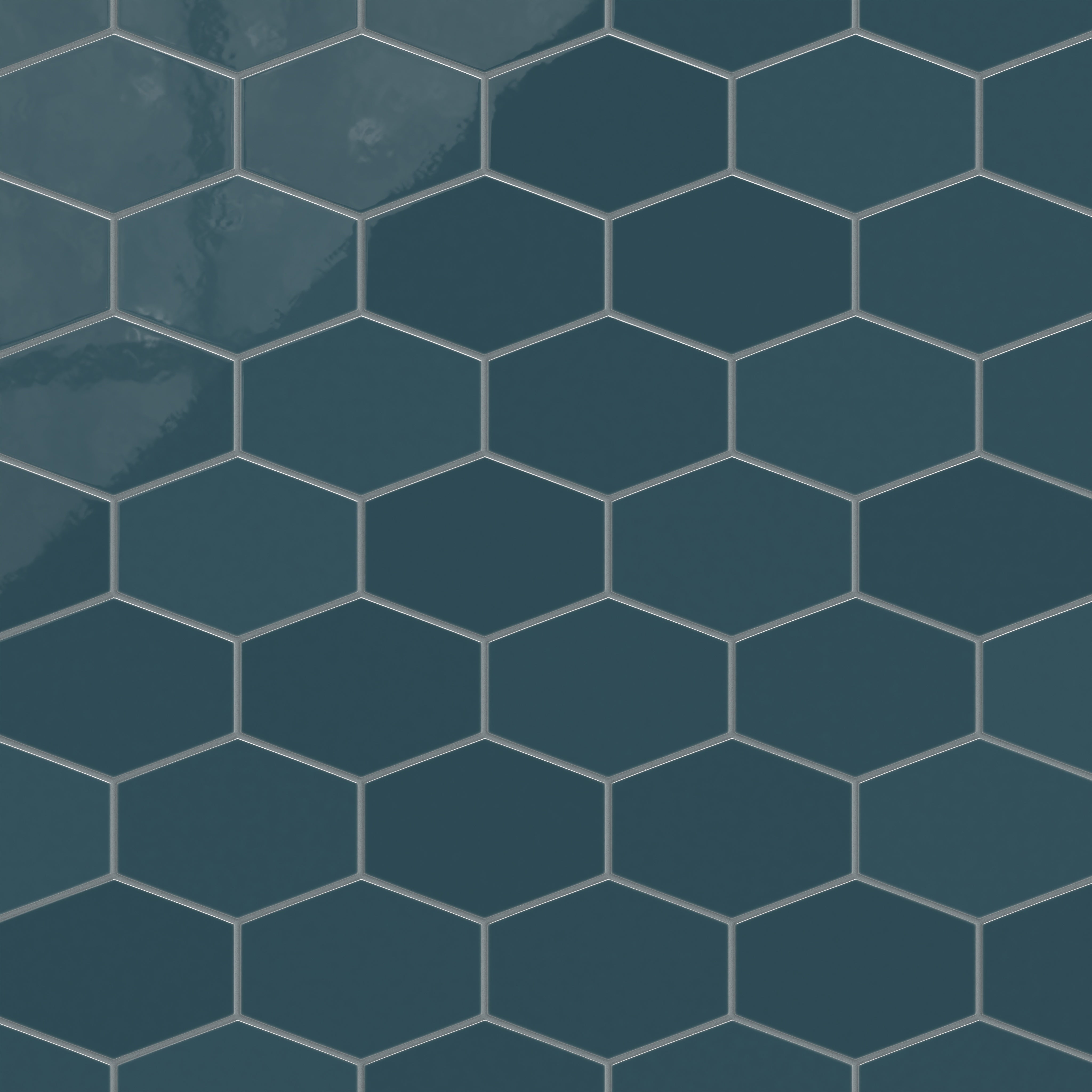 Elongated Hexagon Natural Press Ceramic Tile in King Tide Gloss
