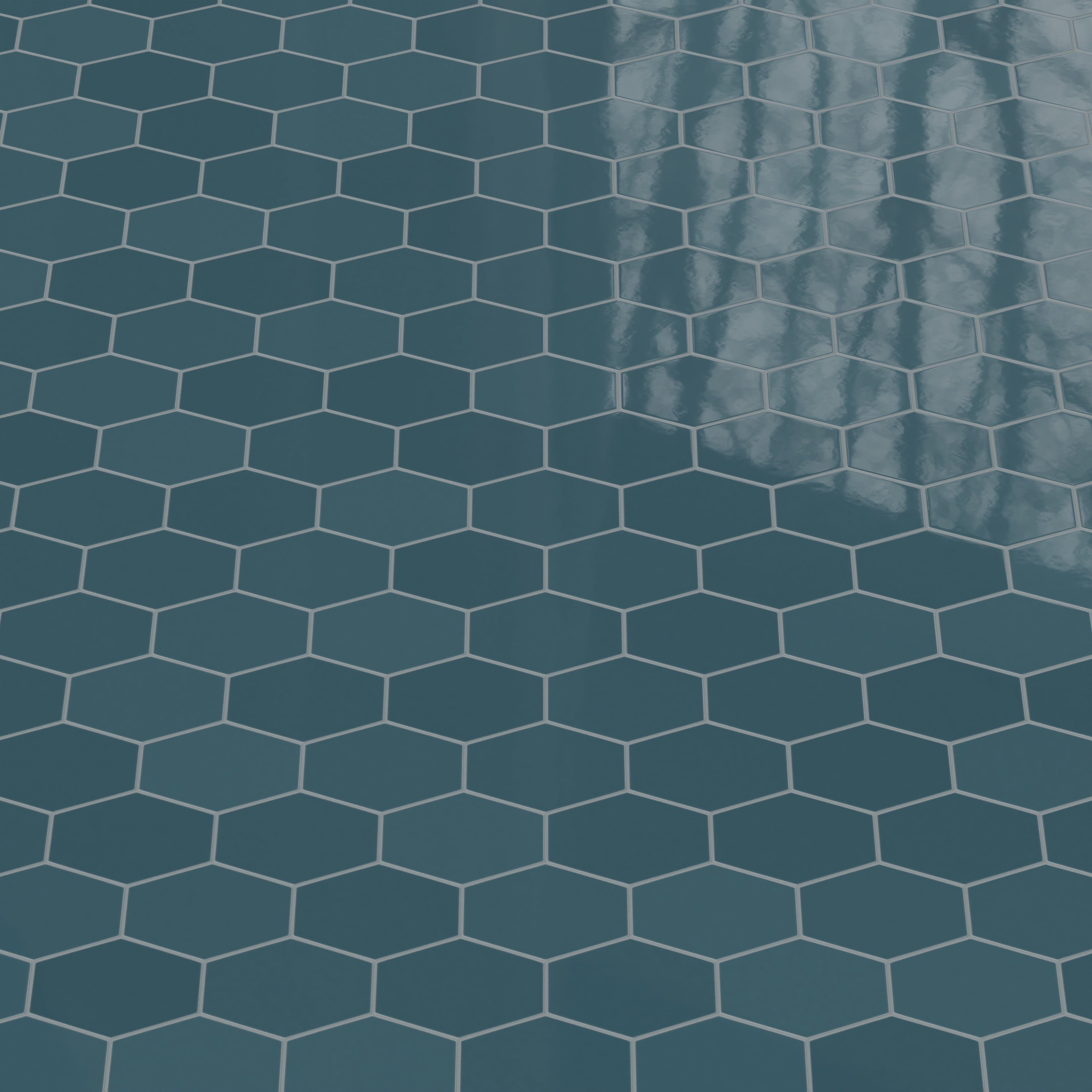 Elongated Hexagon Natural Press Ceramic Tile in King Tide Gloss
