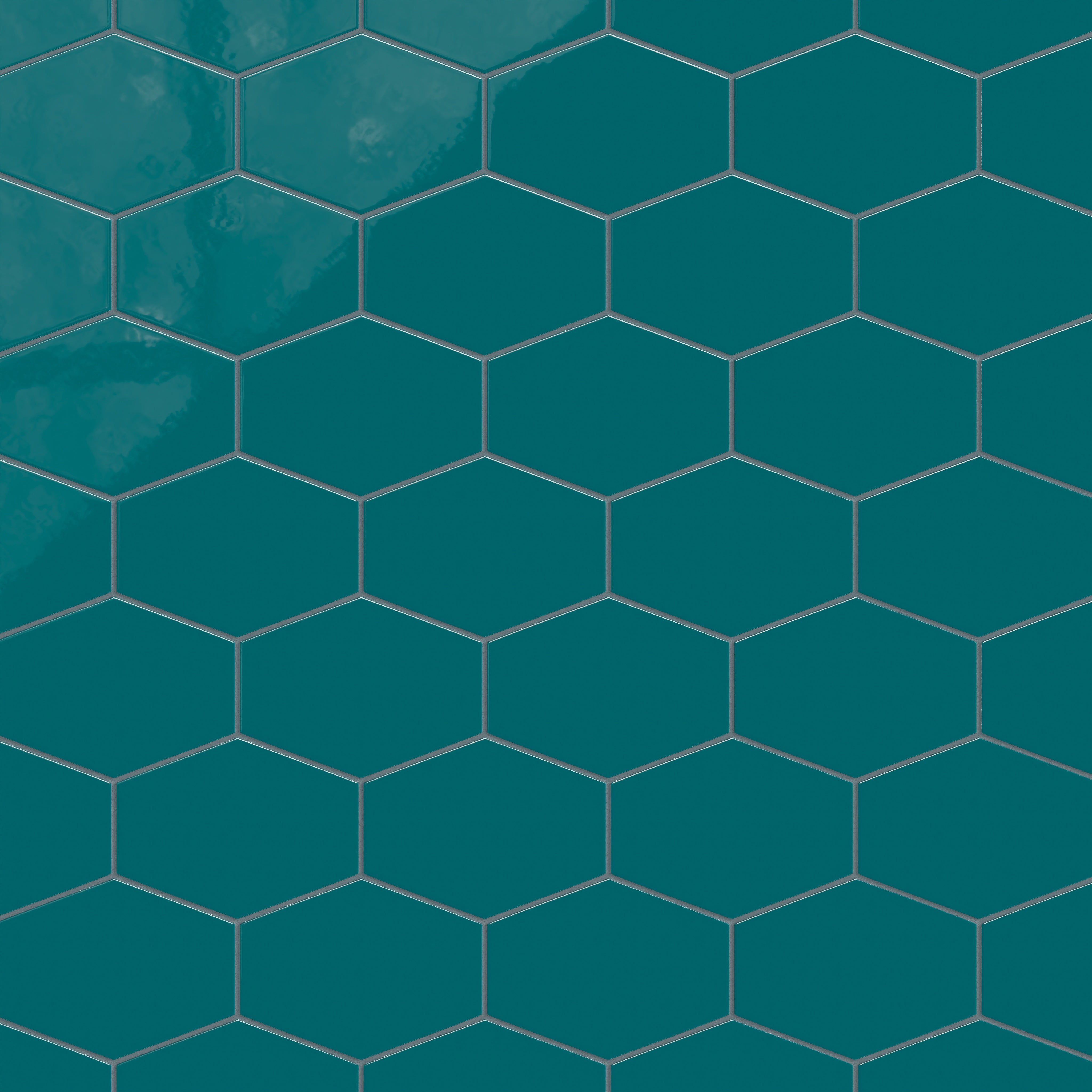 Elongated Hexagon Natural Press Ceramic Tile in Maya Blue Gloss