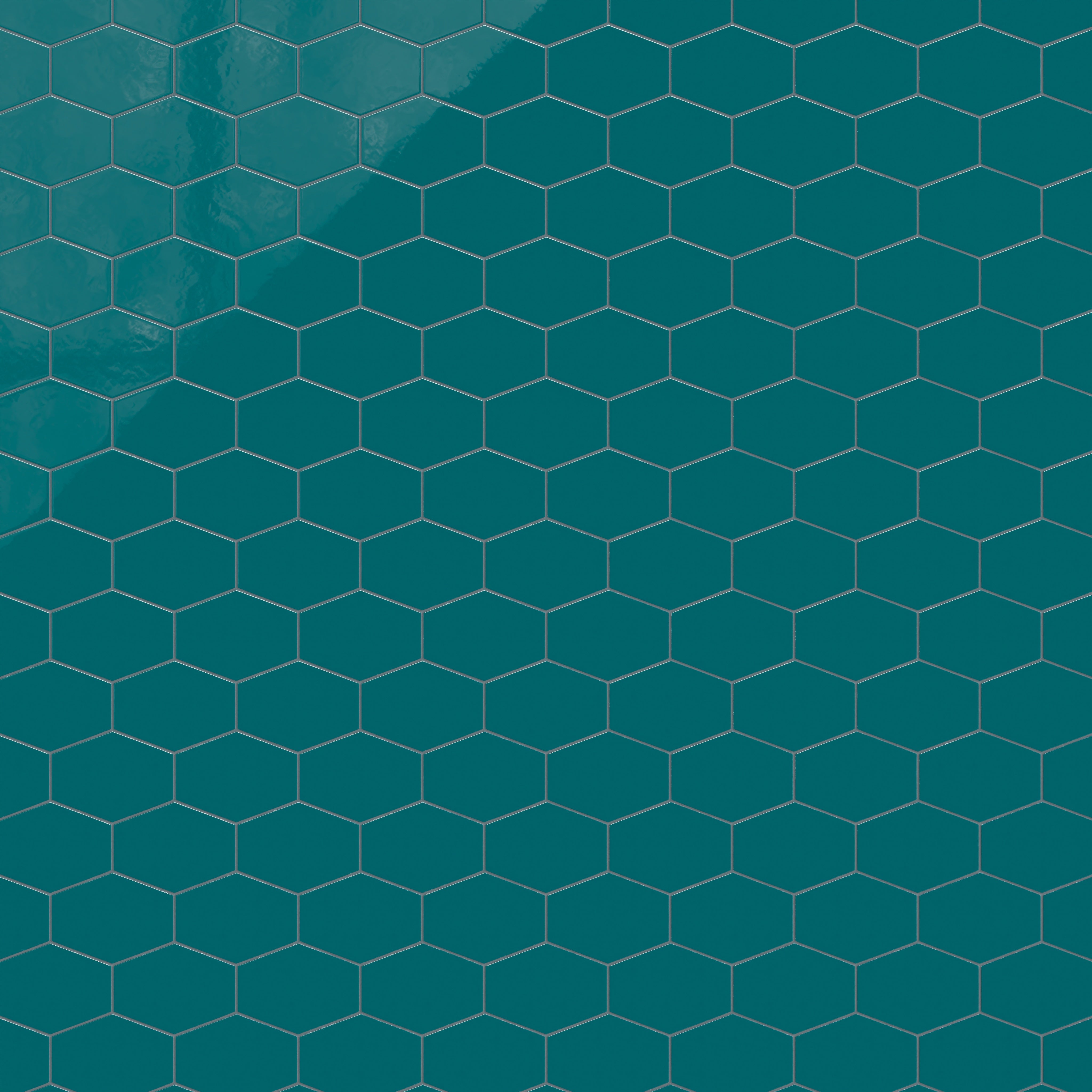 Elongated Hexagon Natural Press Ceramic Tile in Maya Blue Gloss