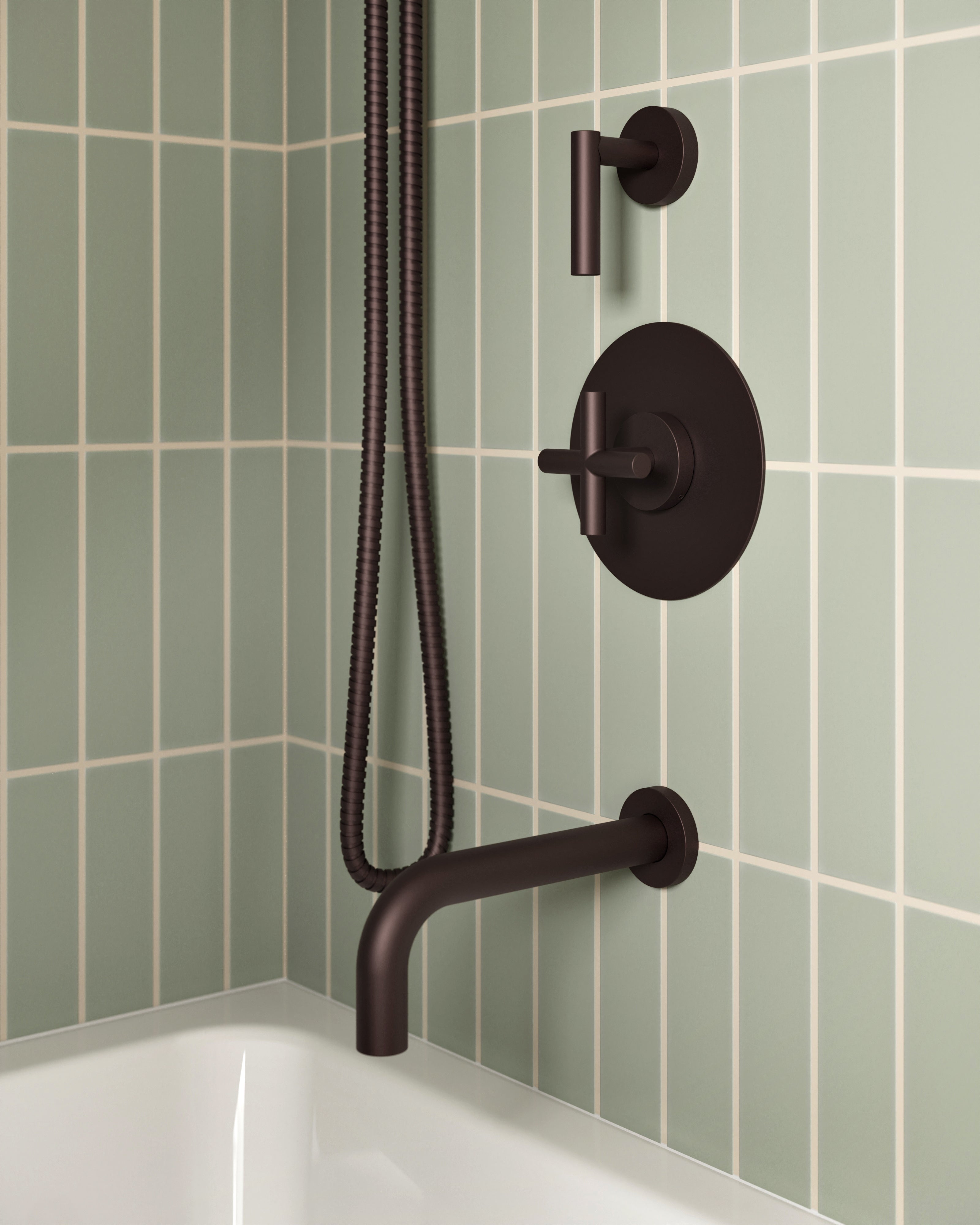 Contour One Handle Wall Mount Shower Trim with Soft Cross Handle in Architectural Copper