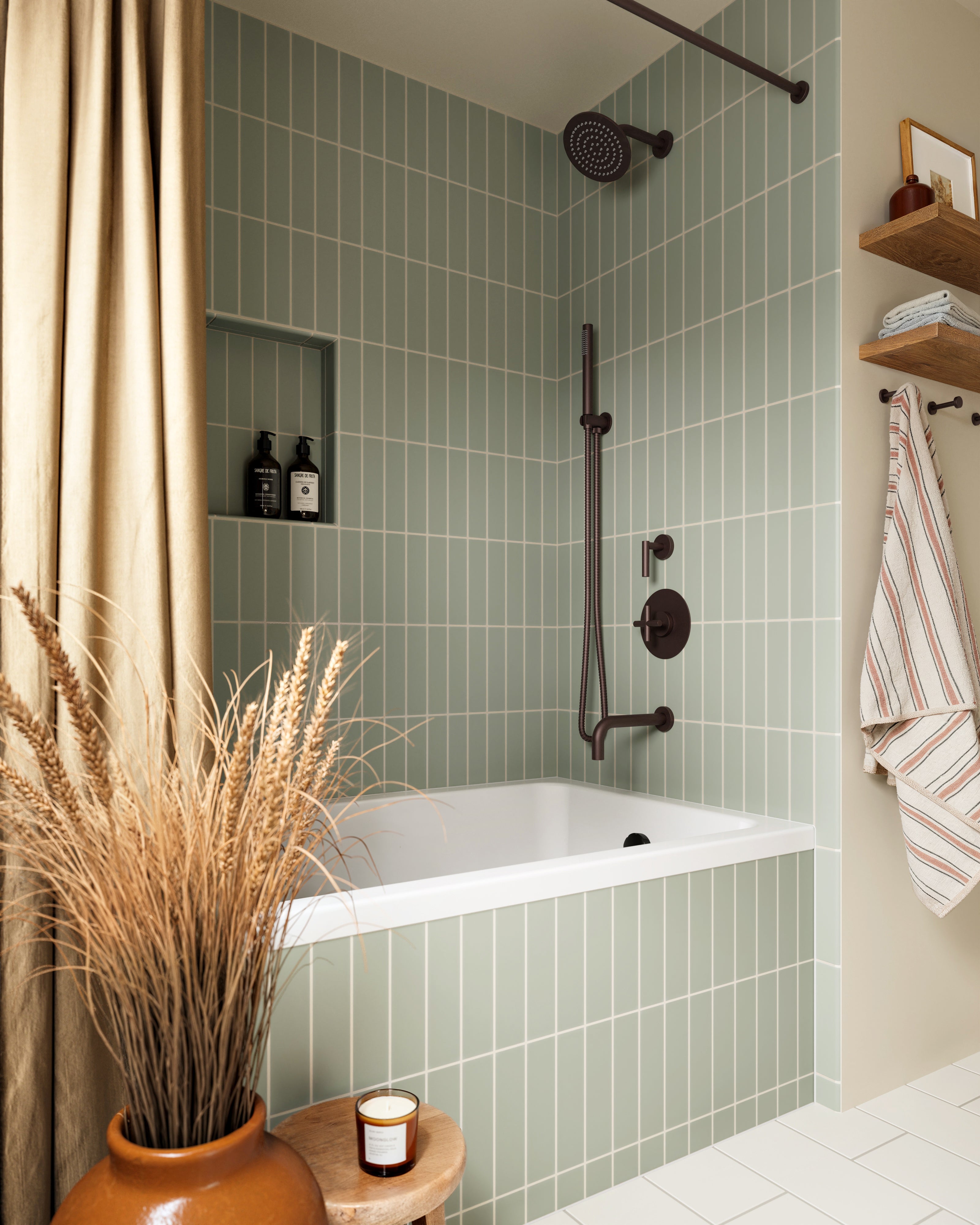 Contour One Handle Wall Mount Diverter/Volume Control Shower Trim with Soft Lever Handle in Architectural Copper