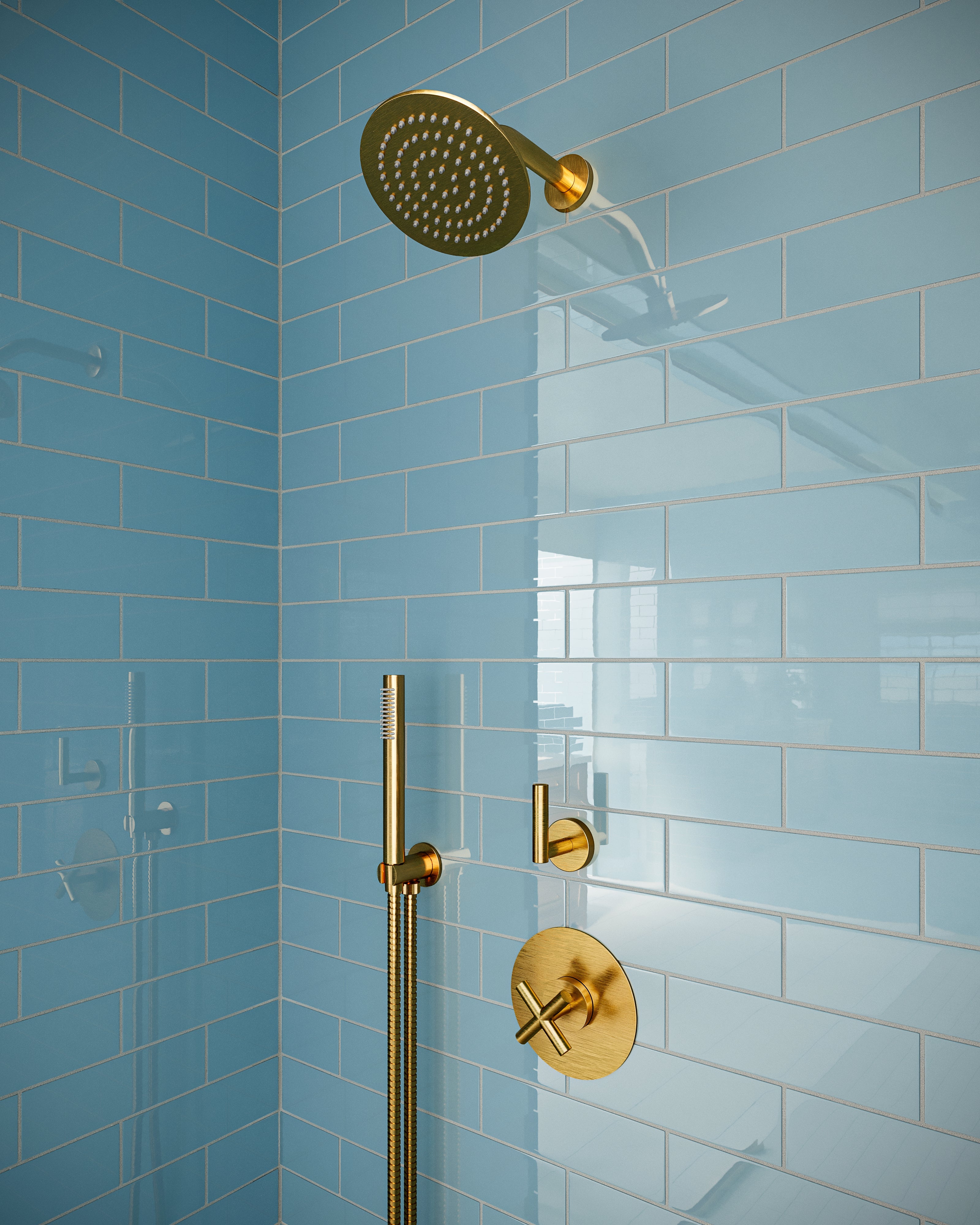 Contour One Handle Wall Mount Diverter/Volume Control Shower Trim with Soft Lever Handle in Satin Brass