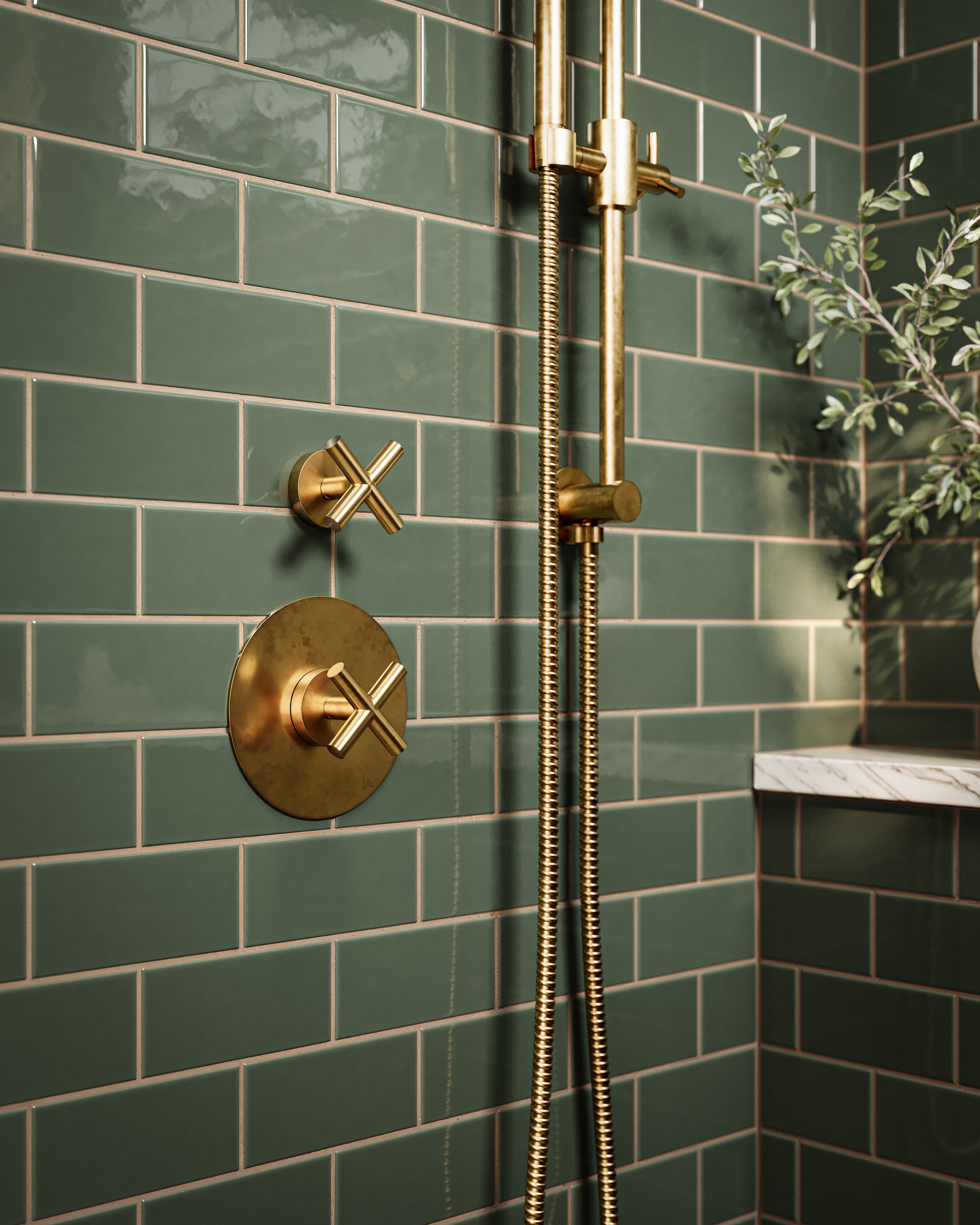 Contour One Handle Wall Mount Diverter/Volume Control Shower Trim with Soft Cross Handle in Uncoated Polished Brass