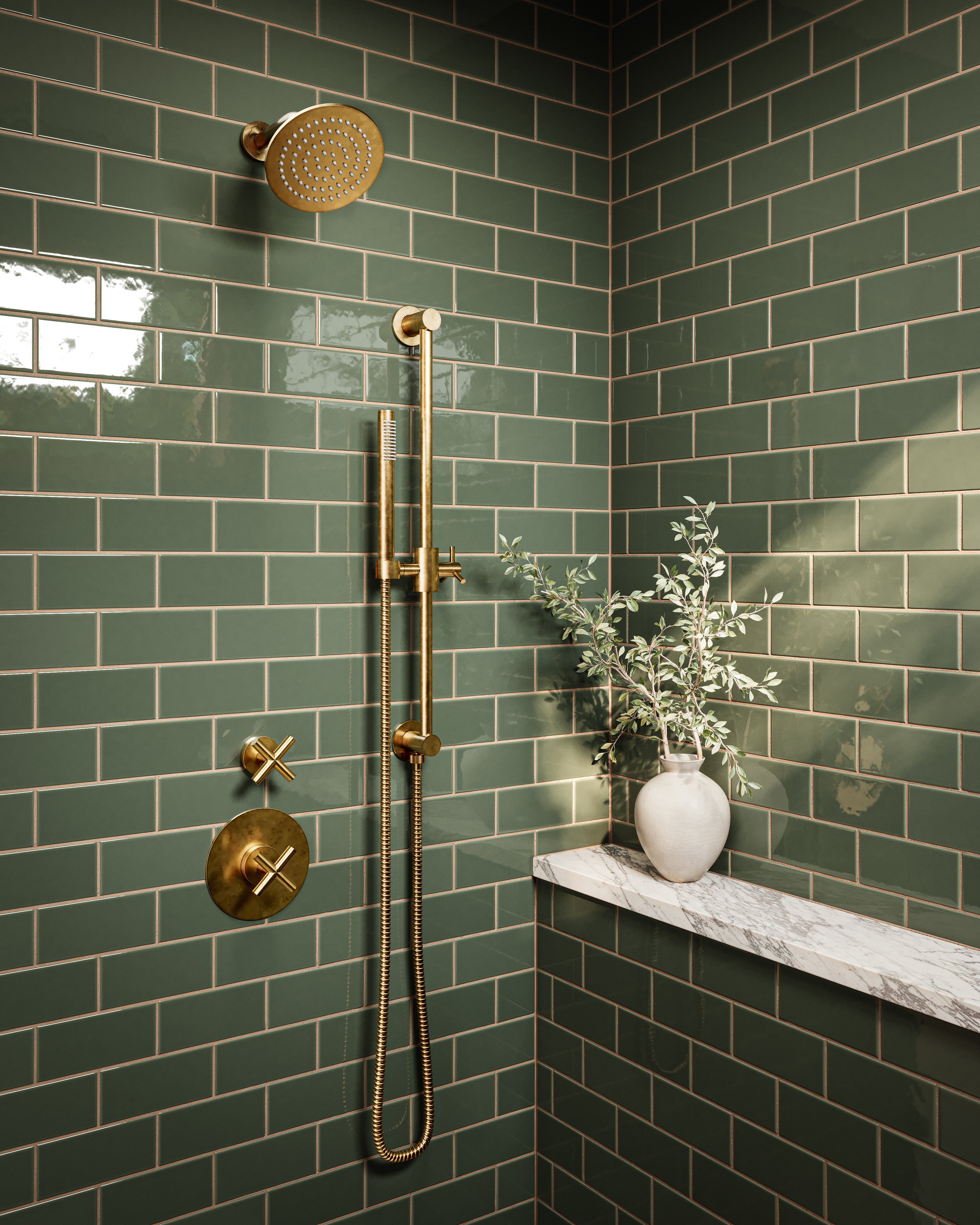 Contour One Handle Wall Mount Diverter/Volume Control Shower Trim with Soft Cross Handle in Uncoated Polished Brass
