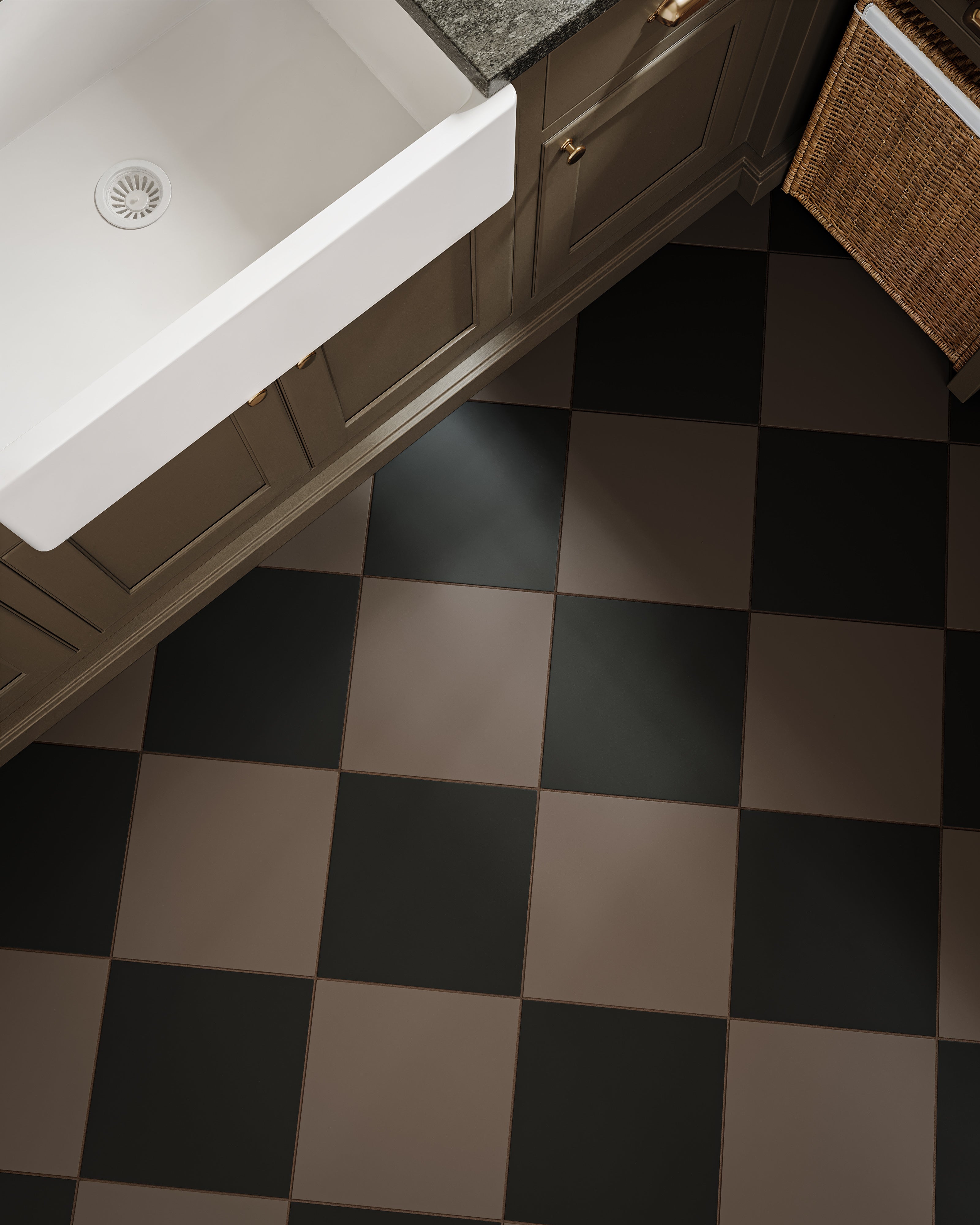 12x12 Natural Press Ceramic Tile in Otter and Bone Black Matte