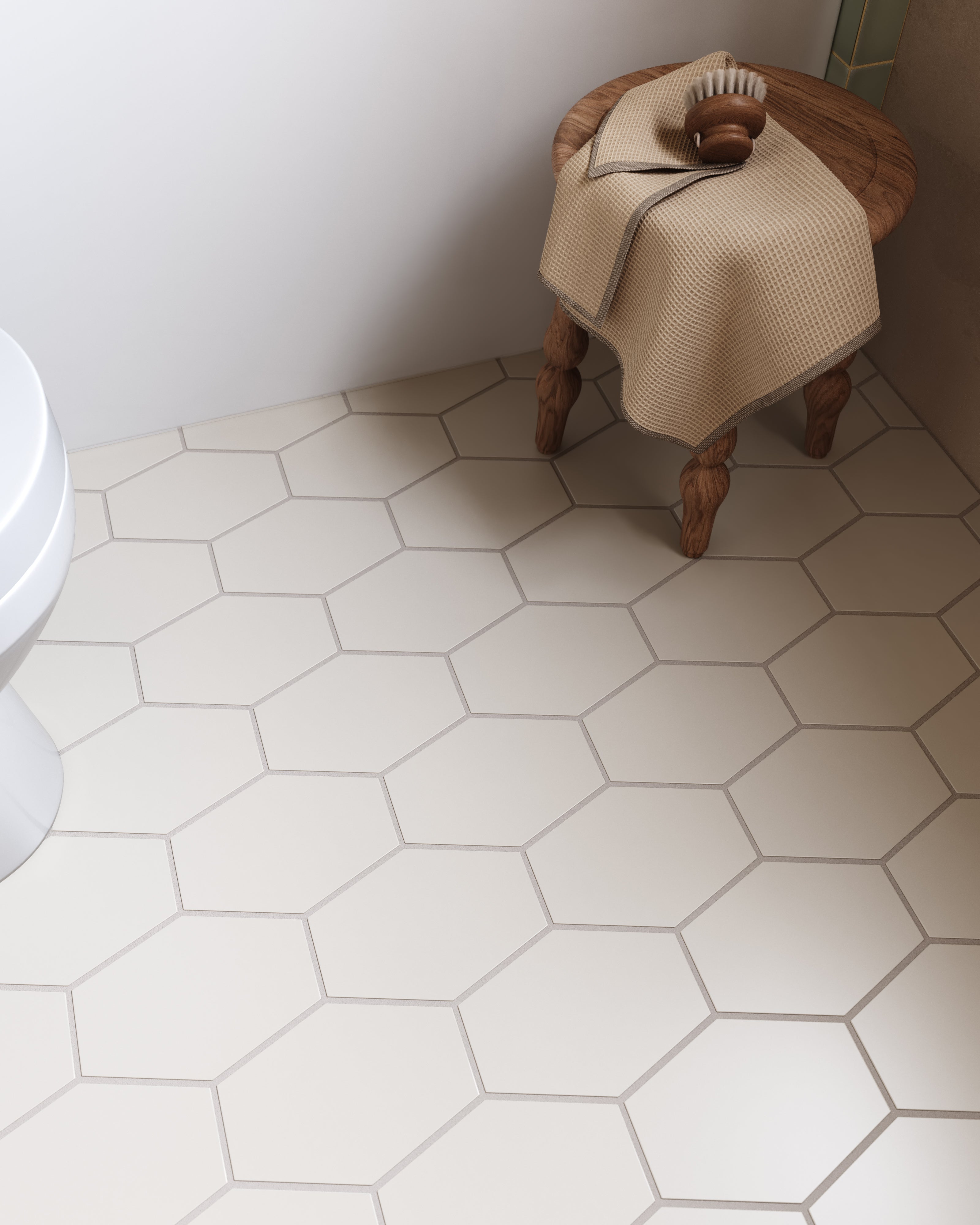 Elongated Hexagon Natural Press Ceramic Tile in Pearl Matte