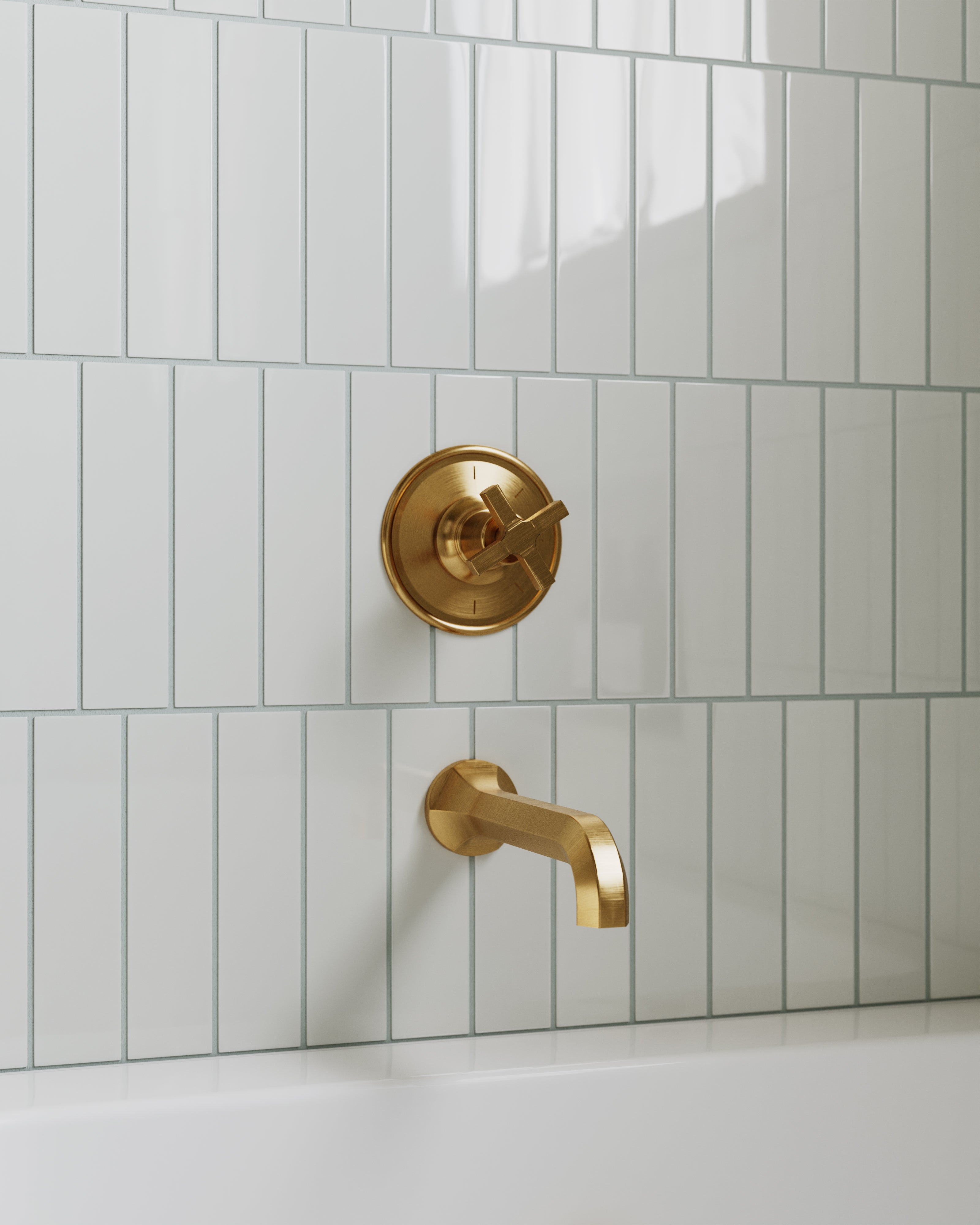 Emerson One Handle Wall Mount Shower Trim with Classic Cross Handle in Satin Brass
