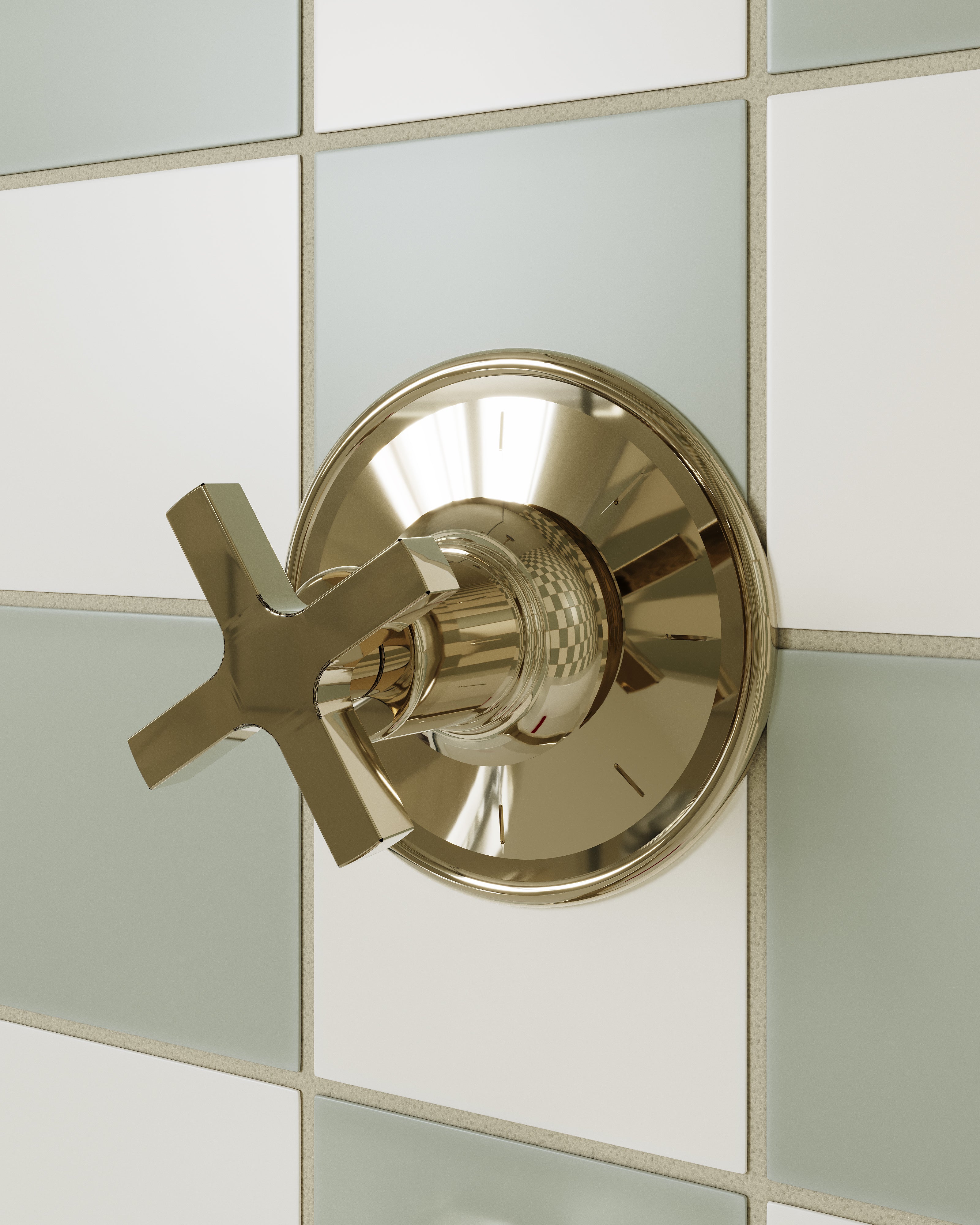 Emerson One Handle Wall Mount Shower Trim with Classic Cross Handle in Polished Brass