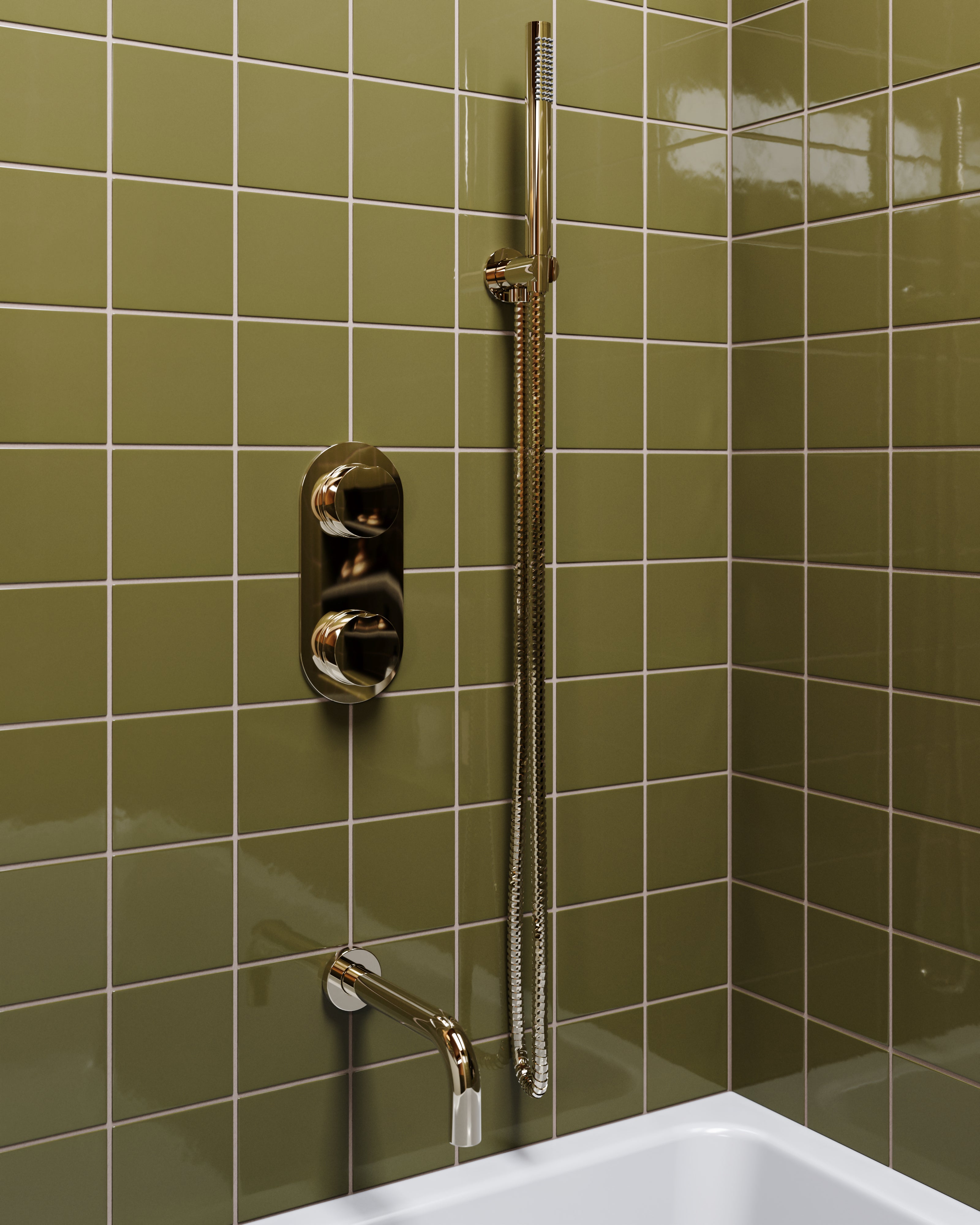 Foundry Thermostatic Tub/ Shower/ Handshower - Knob Handle in Polished Nickel
