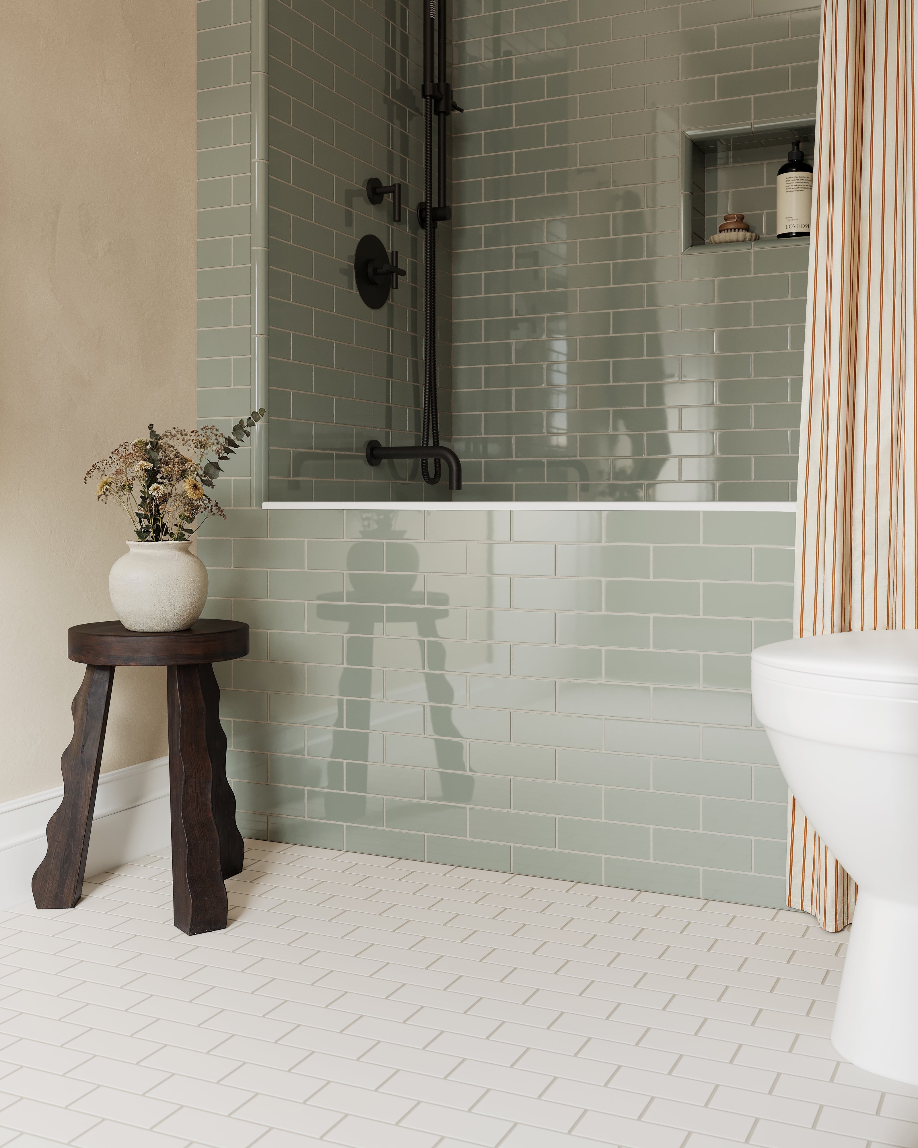 2x4 Half Offset Sheeted Natural Press Ceramic Mosaic Tile in Pearl Matte