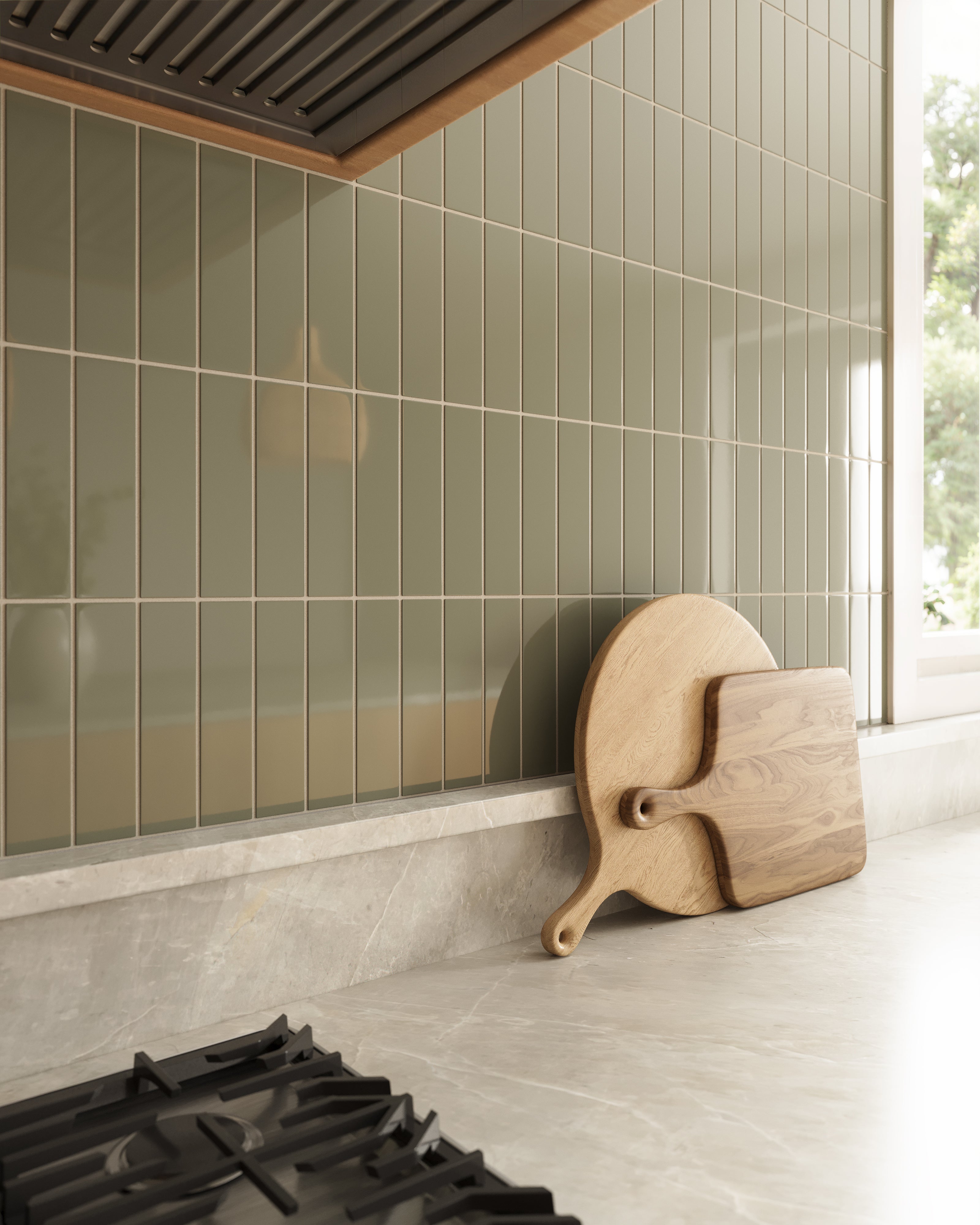 2x8 Natural Press Ceramic Tile in Terre Verte Gloss